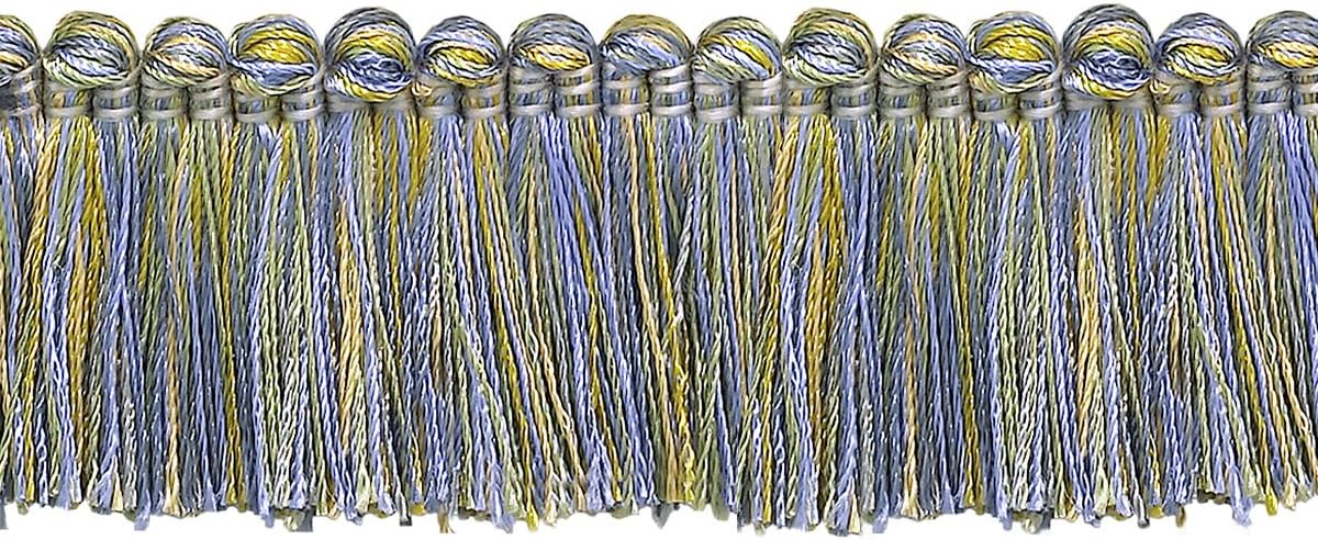 DÉCOPRO 1 1/2" (3.5cm) Imperial Collection Brush Fringe Trim # 0150IB, Summer Rose Pink #3549 (Light Pink, White Ivory, Green Blue) 5 Yard Value Pack (15 ft/4.5m)