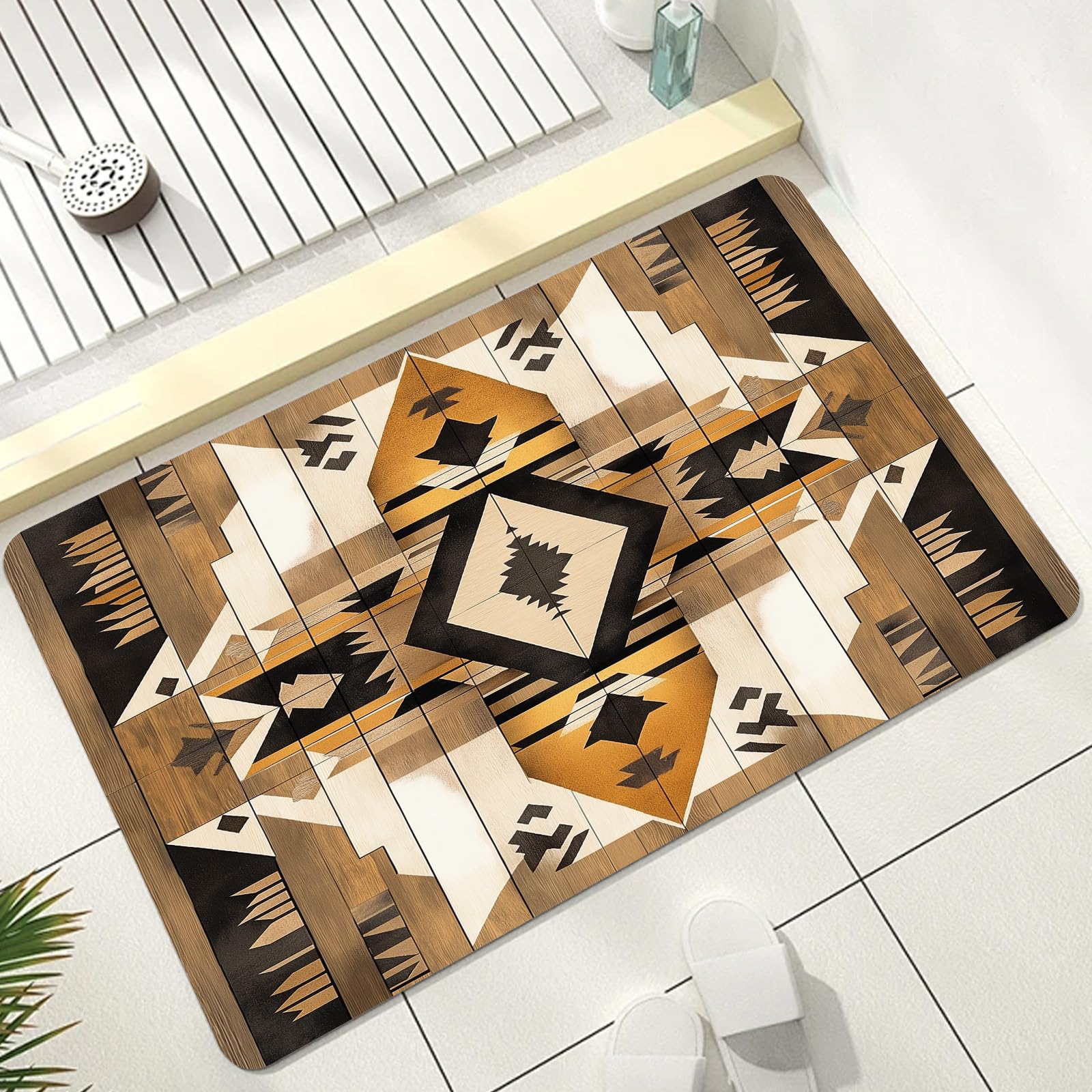 South West Bath Mats for Bathroom Geometric Farmhouse Rustic Shower Mat Non Slip Quick Dry Native American Bathmat