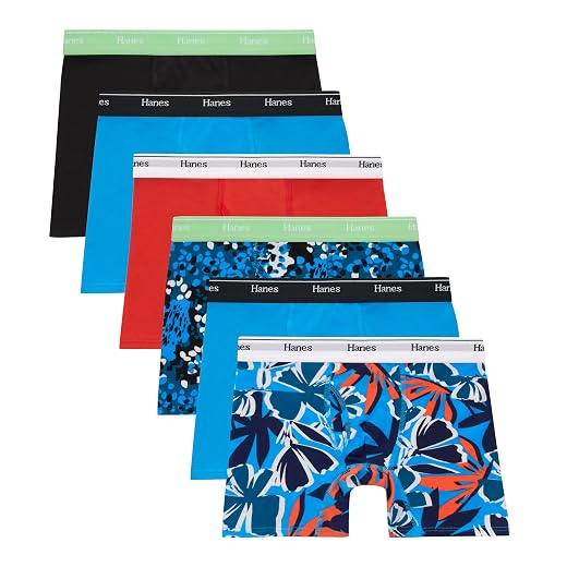 Hanes Boys' Originals Boxer Briefs, Stretch Cotton Underwear, Assorted, 6-pack
