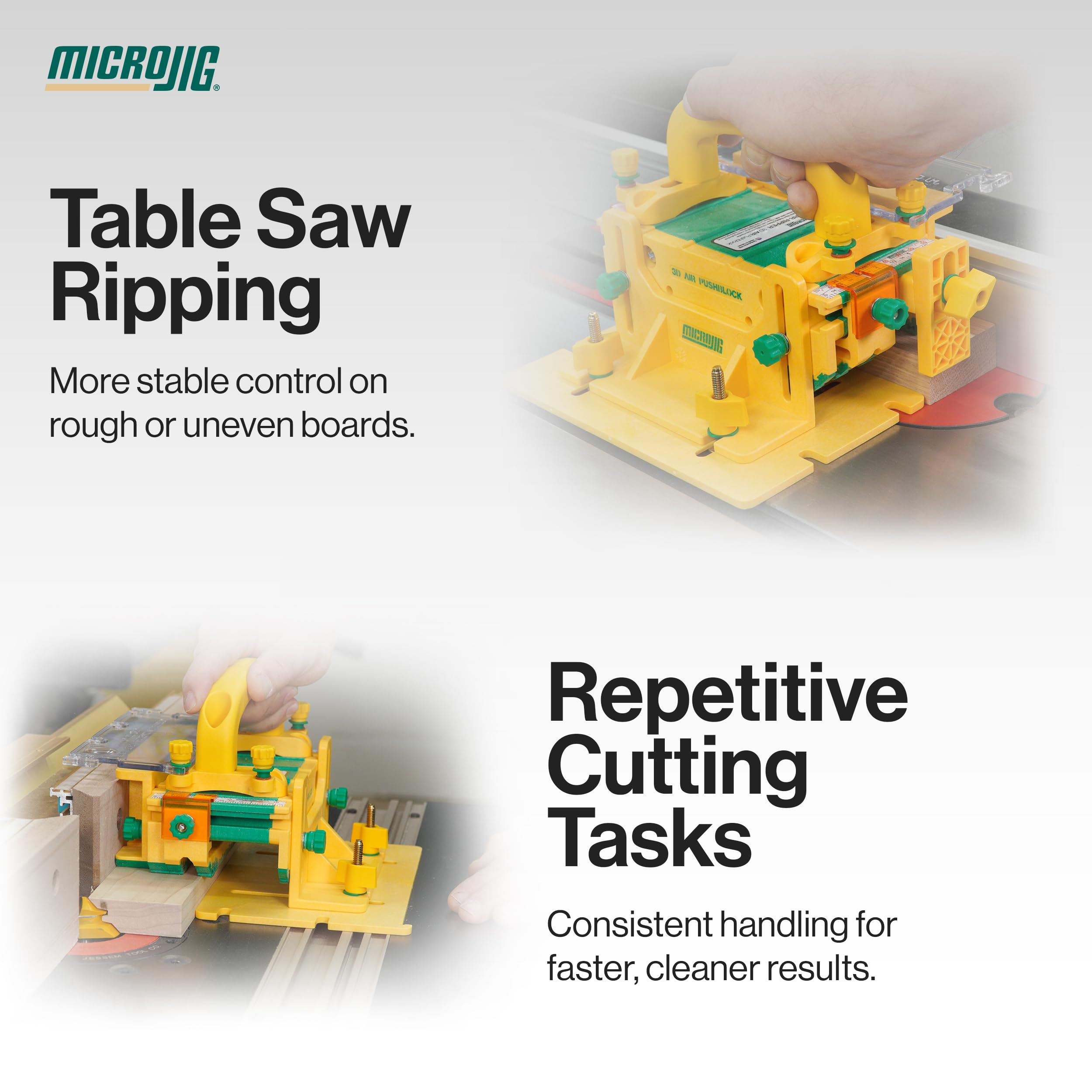 MICROJIG GRR-RIPPER - Bloque de empuje para sierra de mesa para un mejor control de agarre, herramientas y accesorios de seguridad para carpintería, GR-300AIR