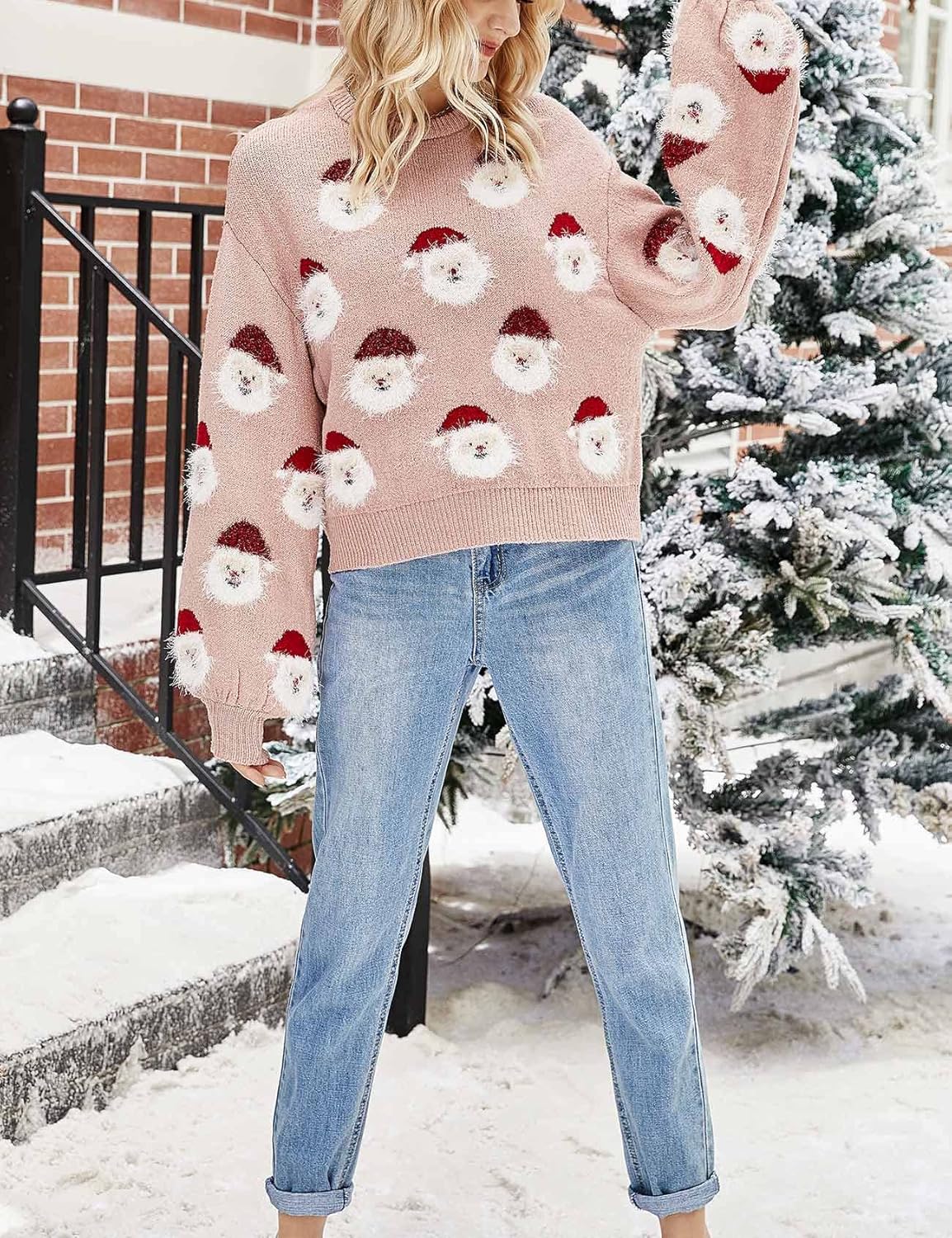 Arssm Women Santa Sweater Ugly Christmas Sweater Funny Xmas Holiday Party Knitted Cozy Pullover Sweatshirts Tops - Image 5