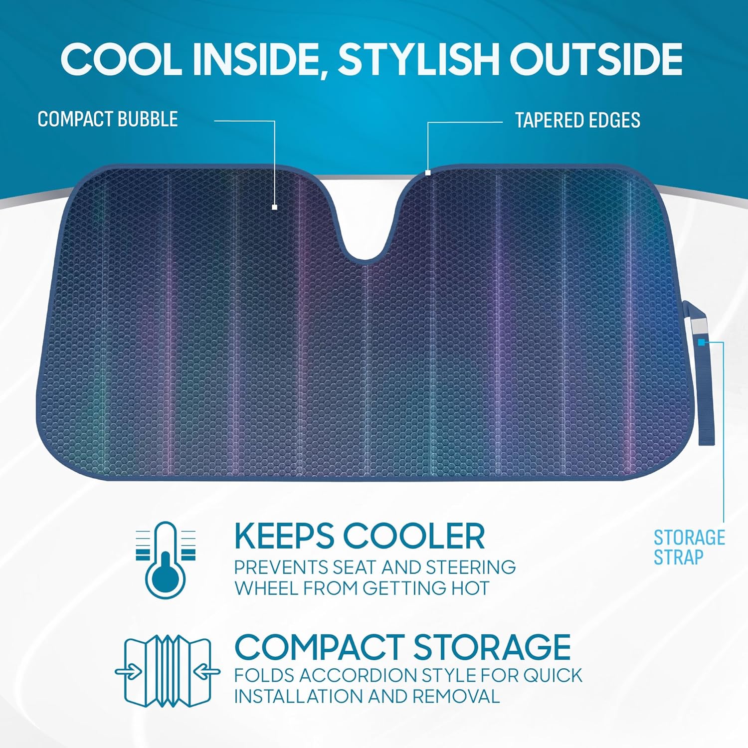 BDK Iridescent Matte Black Front Windshield Sunshade Accordion Folding Style Auto Shade for Car Truck SUV Van Blocks UV Rays Sun Visor Protector Easy Setup Keeps Your Vehicle Cool - 58 x 27 inches