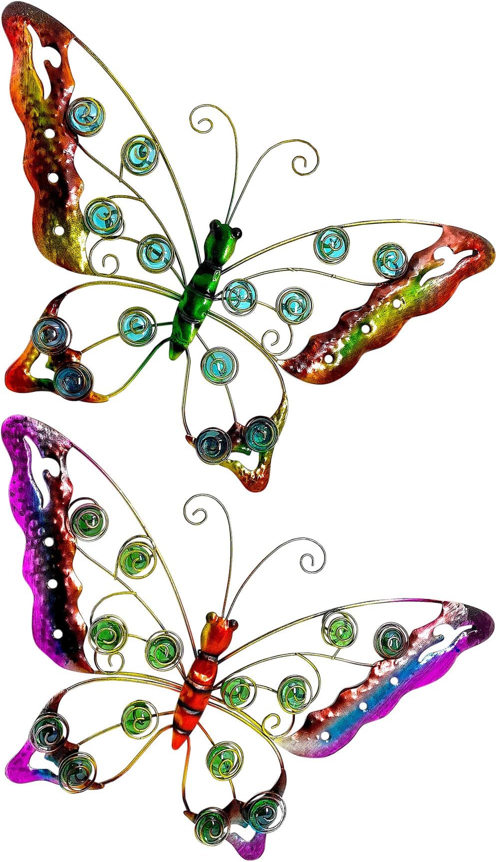 OSW Metal Butterfly Wall Art, Sculptured Outdoor Decor for Patio or Fence, Set of 2