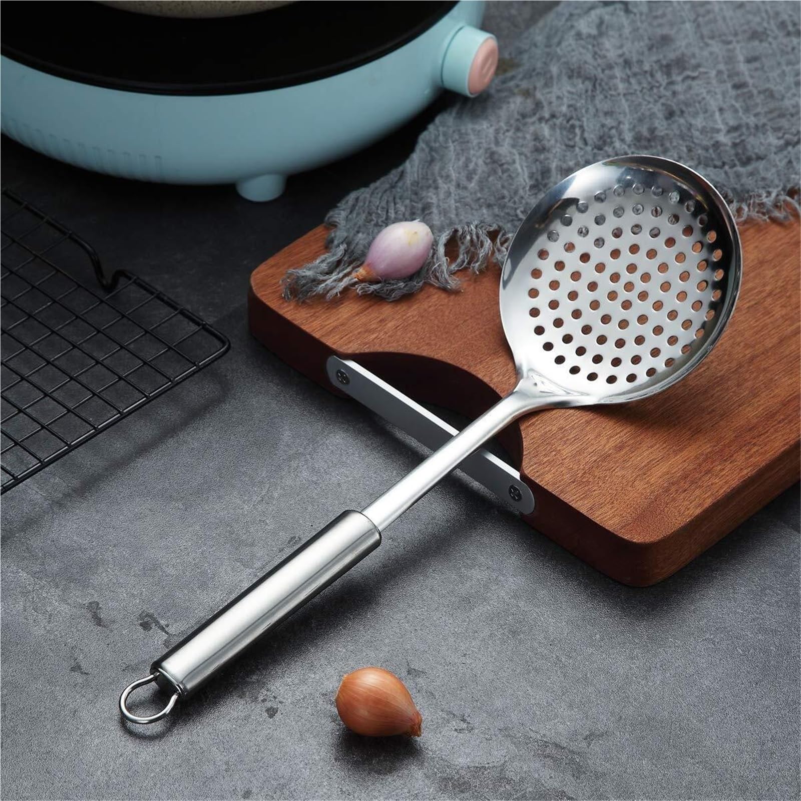Sitko Kuchenne Filtr Ze Stali Nierdzewnej Filtr Wody Do Użytku Domowego Z Haczykiem I Długim Uchwytem Łyżka Do Odcedzania(32cm)