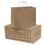 Prime Line Packaging Brown Paper Bags, Kraft Shopping Gift Bags with Handles for Small Business, Retail, Boutique & Grocery Use, To Go, Events, Bulk, 16x6x12, 100 Pack