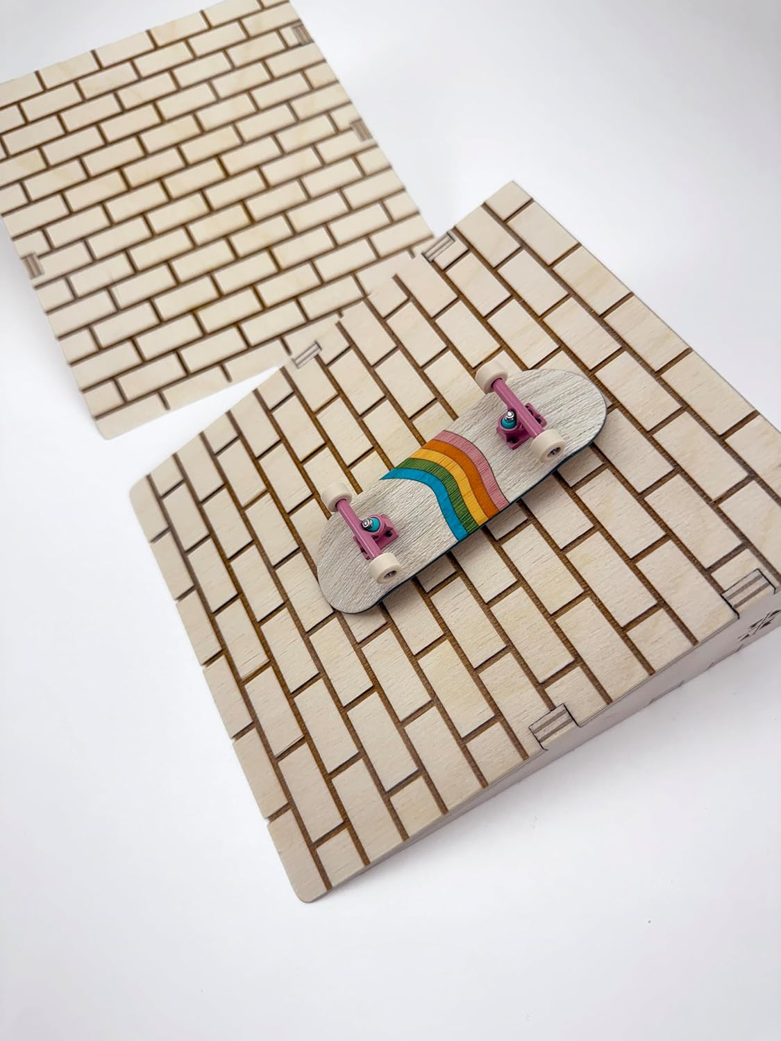 Teak Tuning x Session Wooden Fingerboard Ramp Kickers - 6 inches, 2-Pack of Obstacles, Brick Pattern Surface, Handmade in Rochester NY