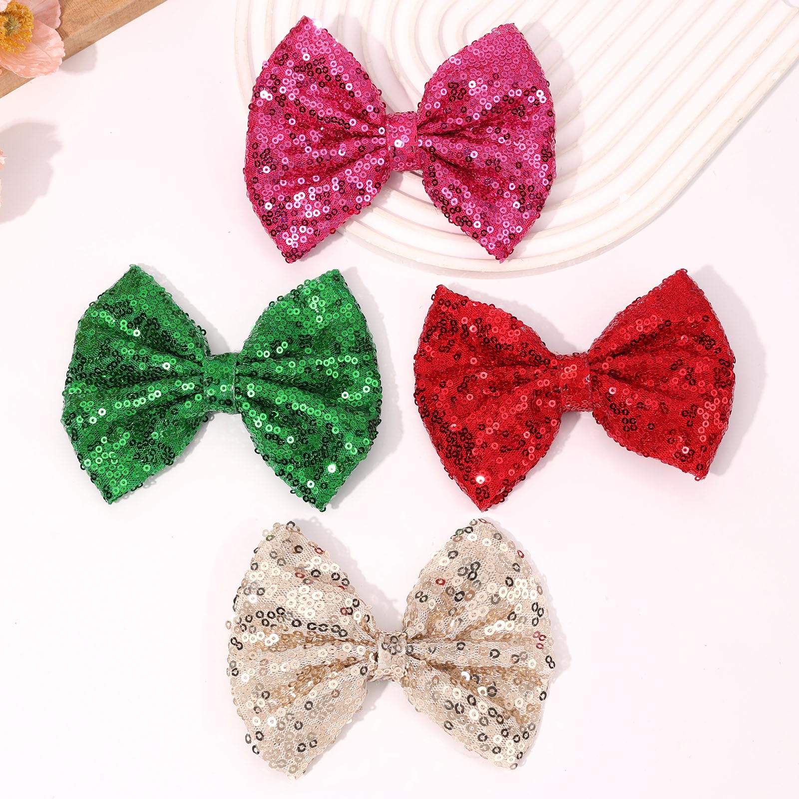 Glitter Red Hair Bow Clips for Girls - Sparkly Sequin -7