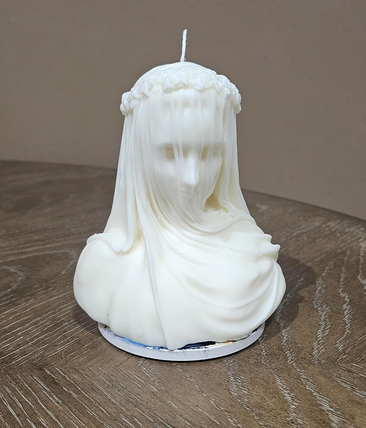 Virgin Mary Veiled Lady Candle – Large 1.5 lb. White Coconut-Soy Wax Sculptured Candle– Handcrafted Home Décor, 1ct