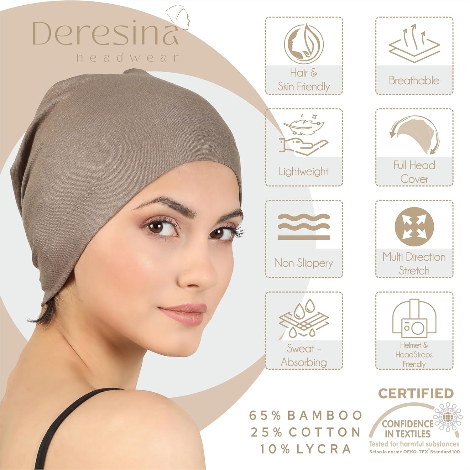 Deresina Headwear Bamboo and Cotton Sleep Cap (Khaki)