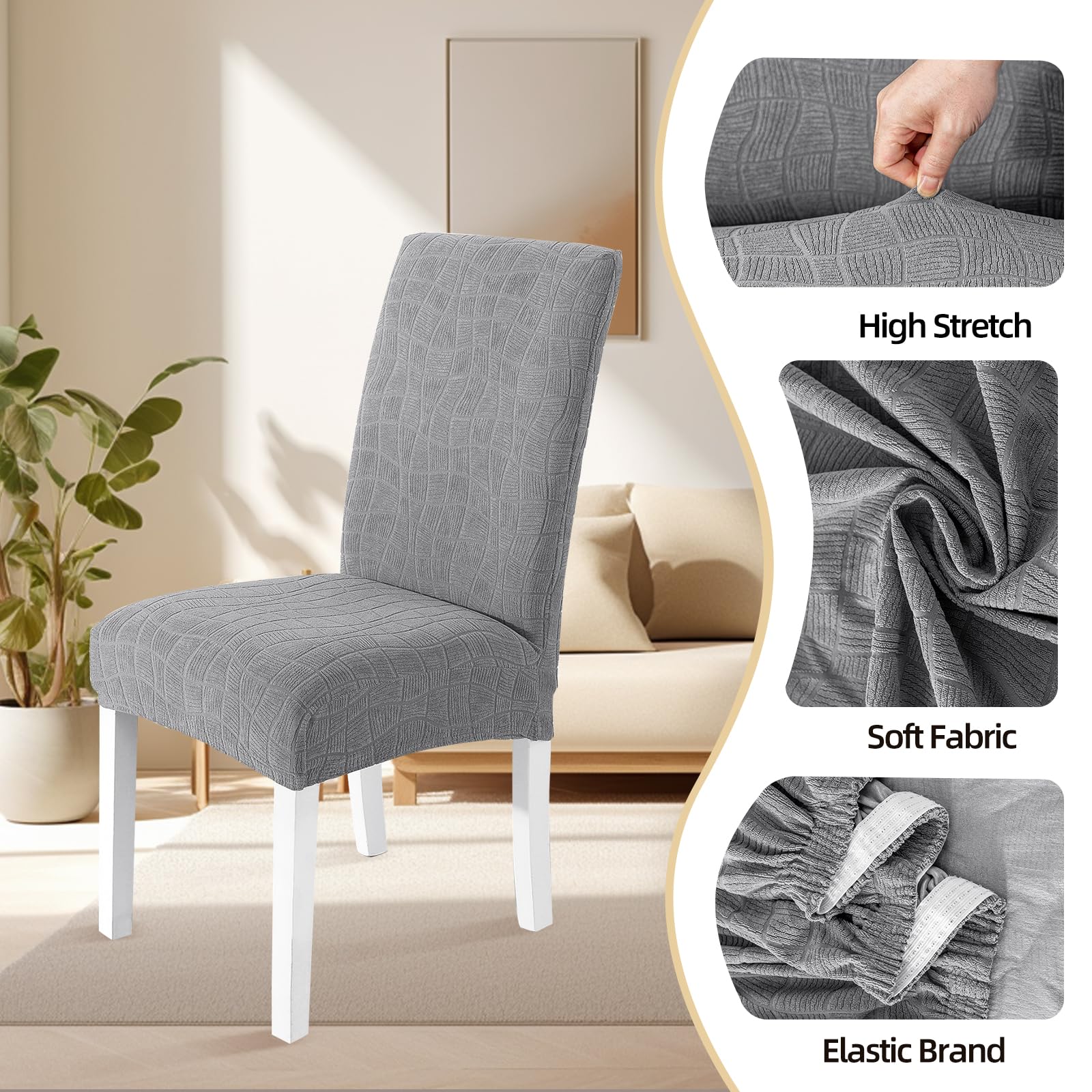 Ystyle Housse De Chaise 6 Pièces, Housse Chaise Salle À Manger Élastique, Couvre Chaise Moderne Extensible, Lavable Protection Chaise, Universel Housse pour Chaise Mariage, Gris Clair