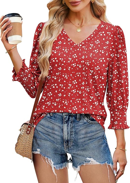 Chic 3/4 Sleeve Smocked Cuff Blouse | Outfit Ideas
