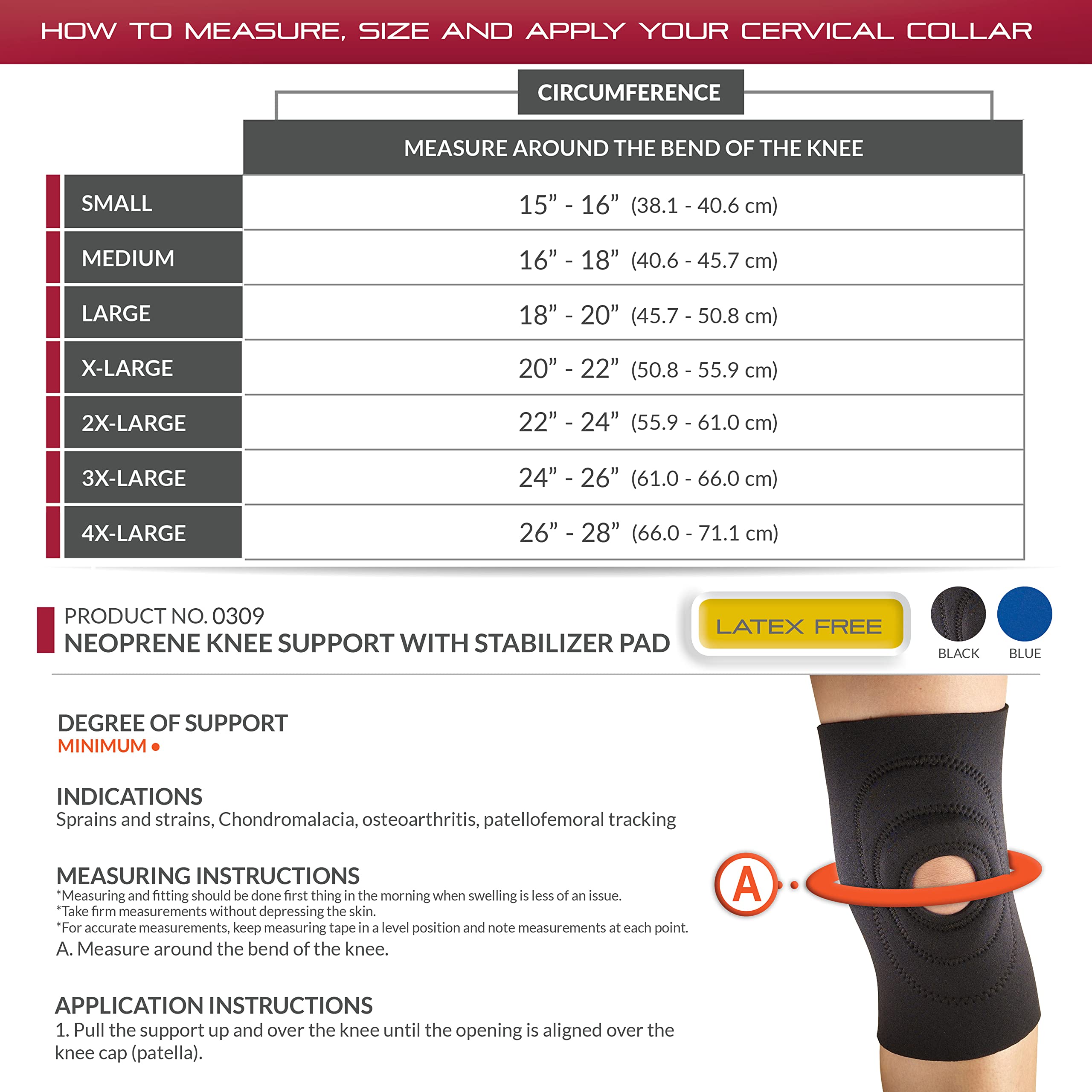 OTC Knee Support, Encircling Stabilizer Pad, Neoprene, Black, Medium