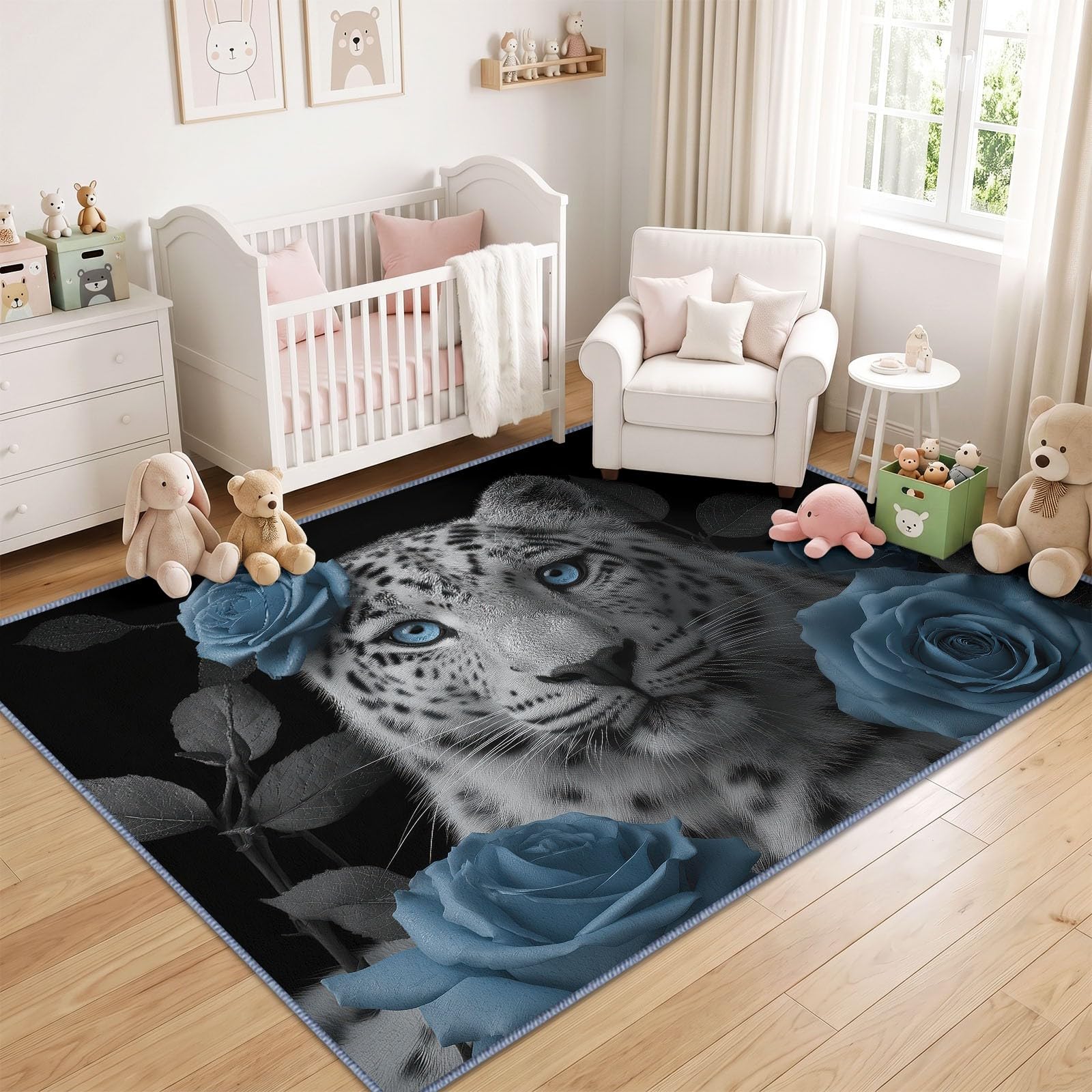 Générique Leopardo Rose Tappeto per soggiorno, lavabile, 140 x 200 cm, fantasia estetica, antiscivolo e lavabile in lavatrice, a pelo corto, morbido, per soggiorno, camera da letto o ufficio