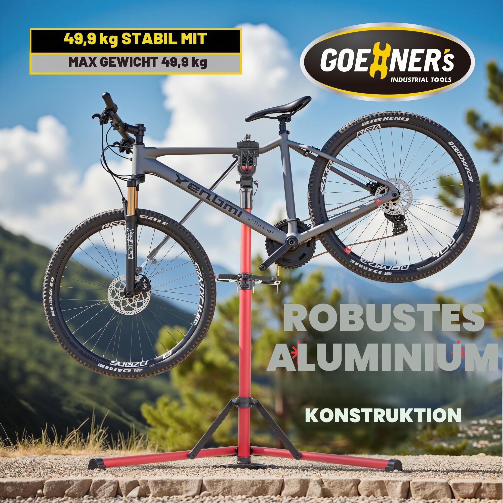 GOEHNER's Upgrade 2.0 Fahrrad-Reparaturständer (max. 50 kg) – tragbarer Aluminium-Fahrradarbeitsständer für Elektro-, Berg- und Rennräder