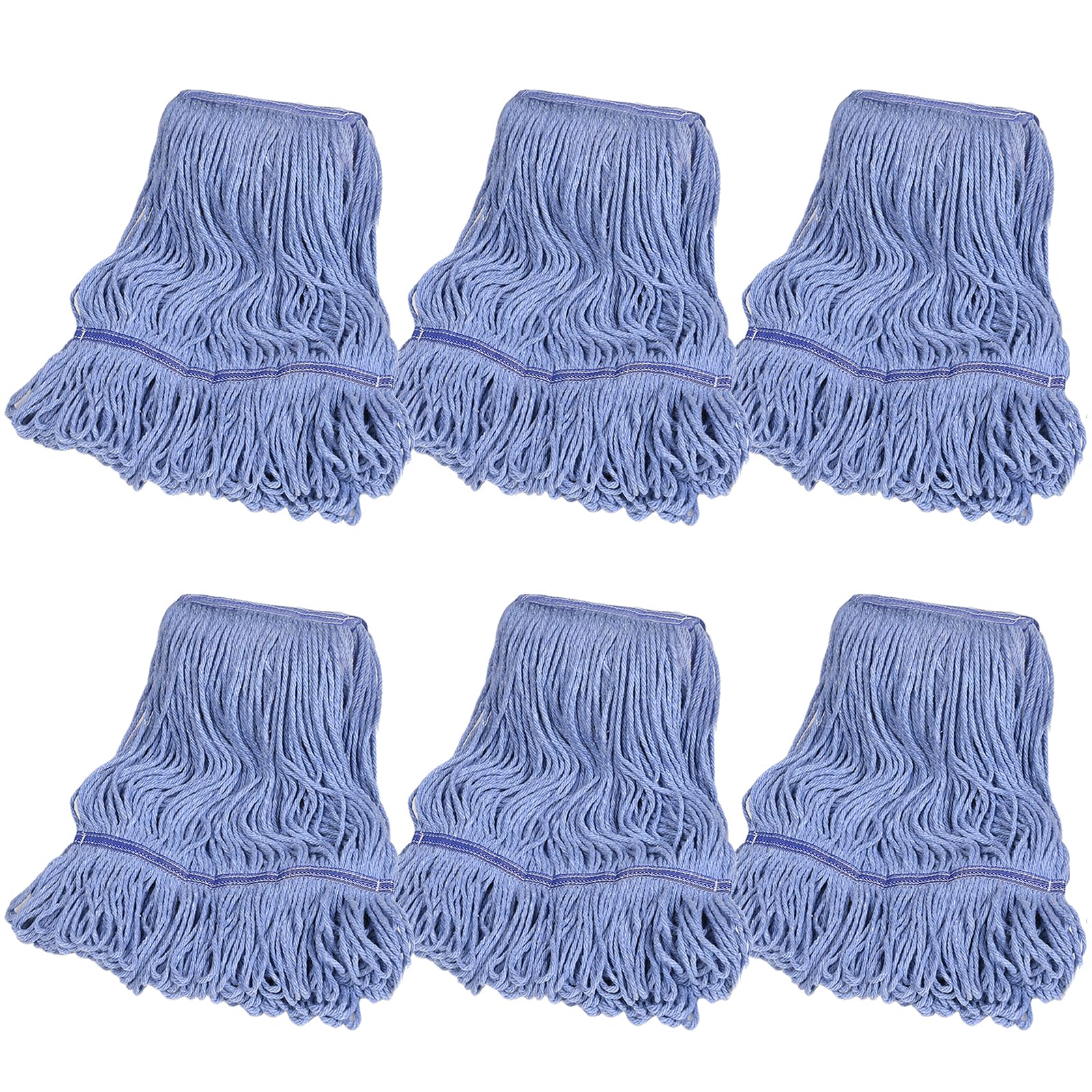 6 Pack Commercial Mop Head Replacement, Heavy Duty Mop Head Commercial Replacement for General and Floor Cleaning, Wet Industrial Blue Cotton Looped End String Head Refill (Blue)