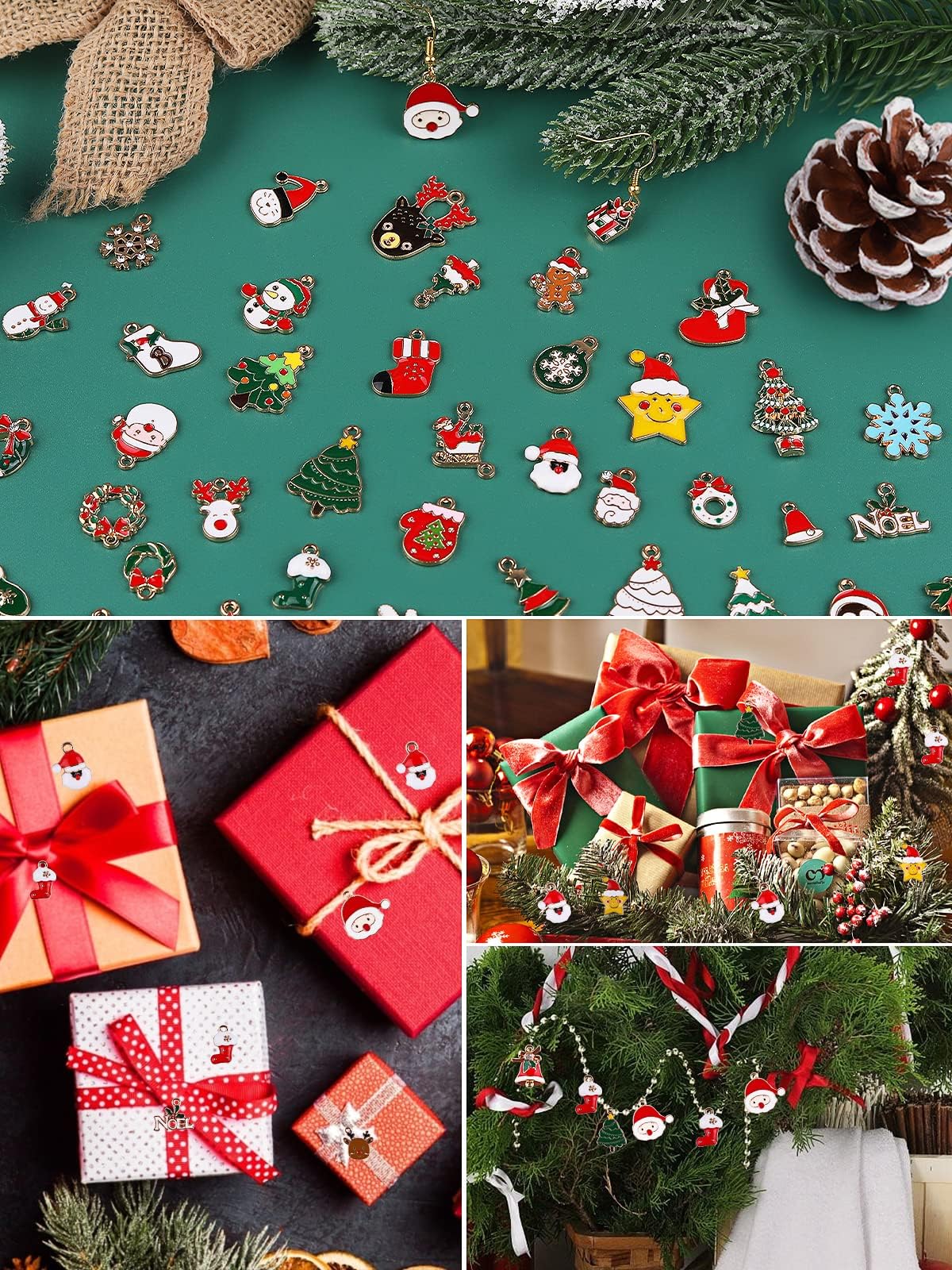Kalolary 96P Christmas Enamel Gold Charms for Jewelry Making Assorted Gold Charms for Christmas Snowflake Snowman Tree Hat DIY Necklace Bracelet Earrings Making Crafting Decoration - Image 3