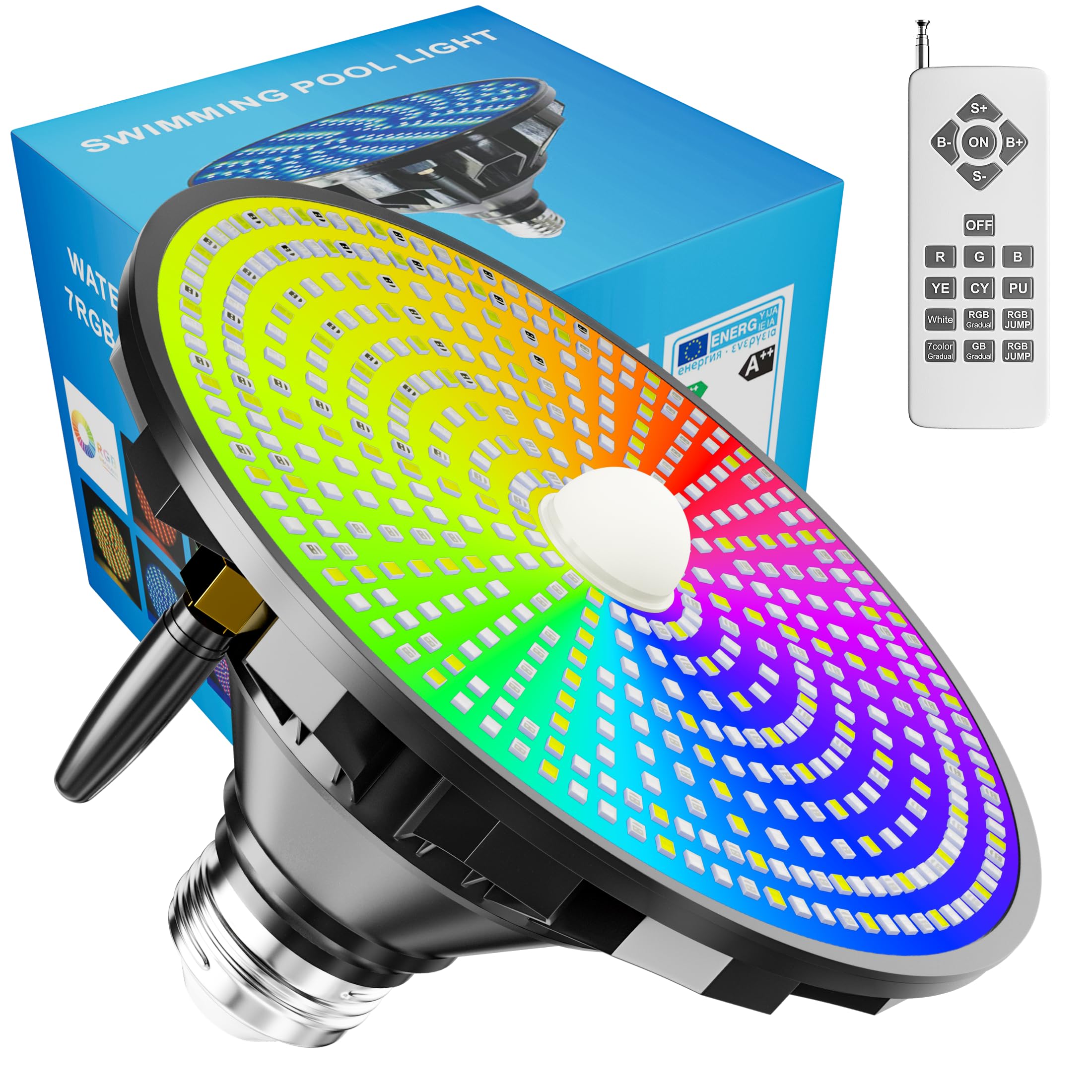 Photo 1 of Upgraded LED Pool Light Bulb for Inground Pool, 70W RGBW Color Changing Swimming Pool Lights for Above Ground Pool with Enhanced Remote, E26 Base Pool Led lights Inground, Dimmable, Black/Blue