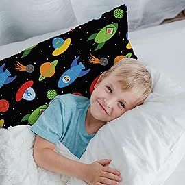 Little Sleepy Head Toddler Pillowcase, 100% Cotton & Hypoallergenic Pillow Case for Toddler Pillow, Snug Fit Envelope Pillowcase, 13x18 Pillowcase, Pilllow Sold Separately (Space \'N Rockets)