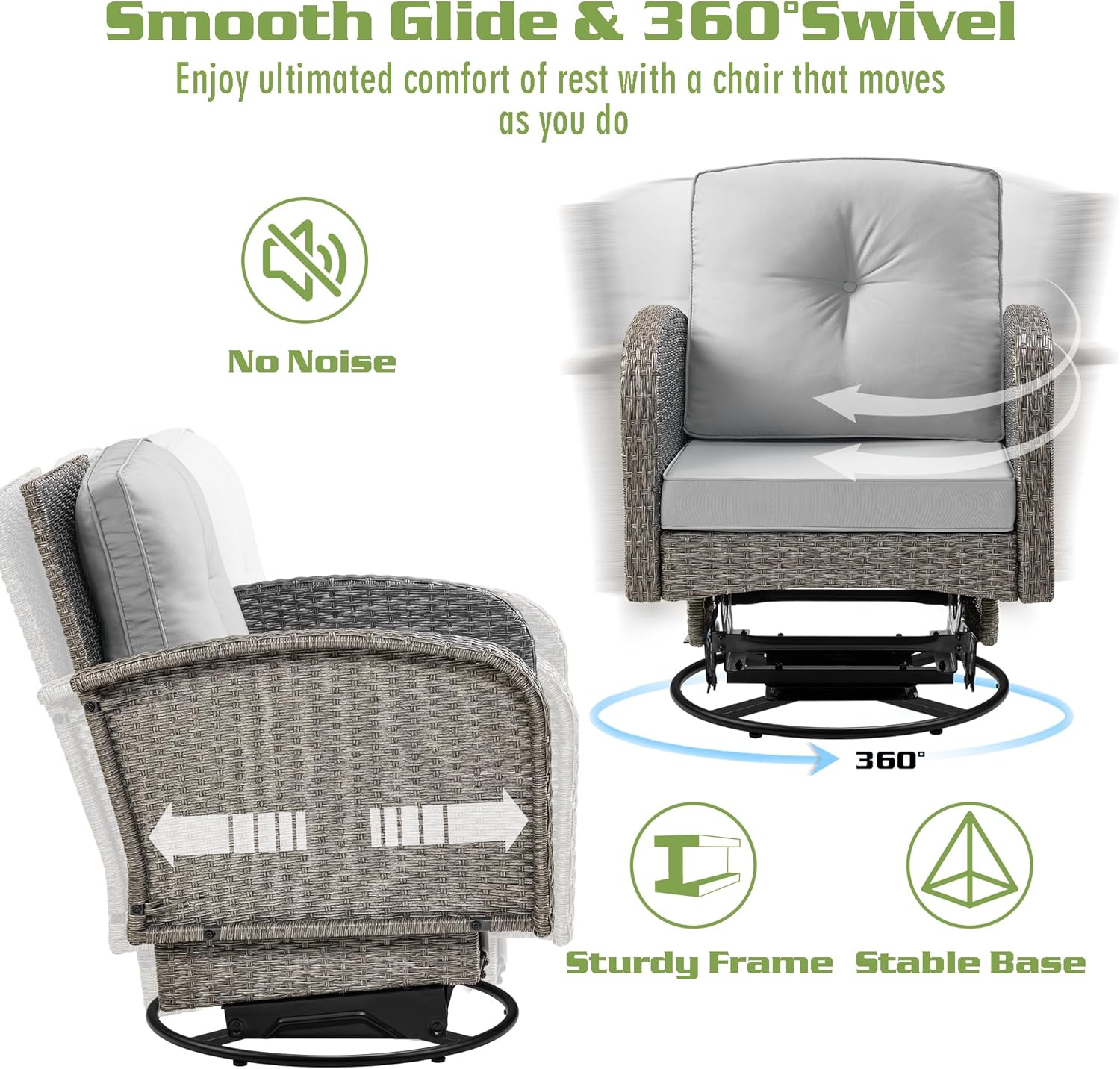 Smooth Glide and 360 Degree Swivel Feature