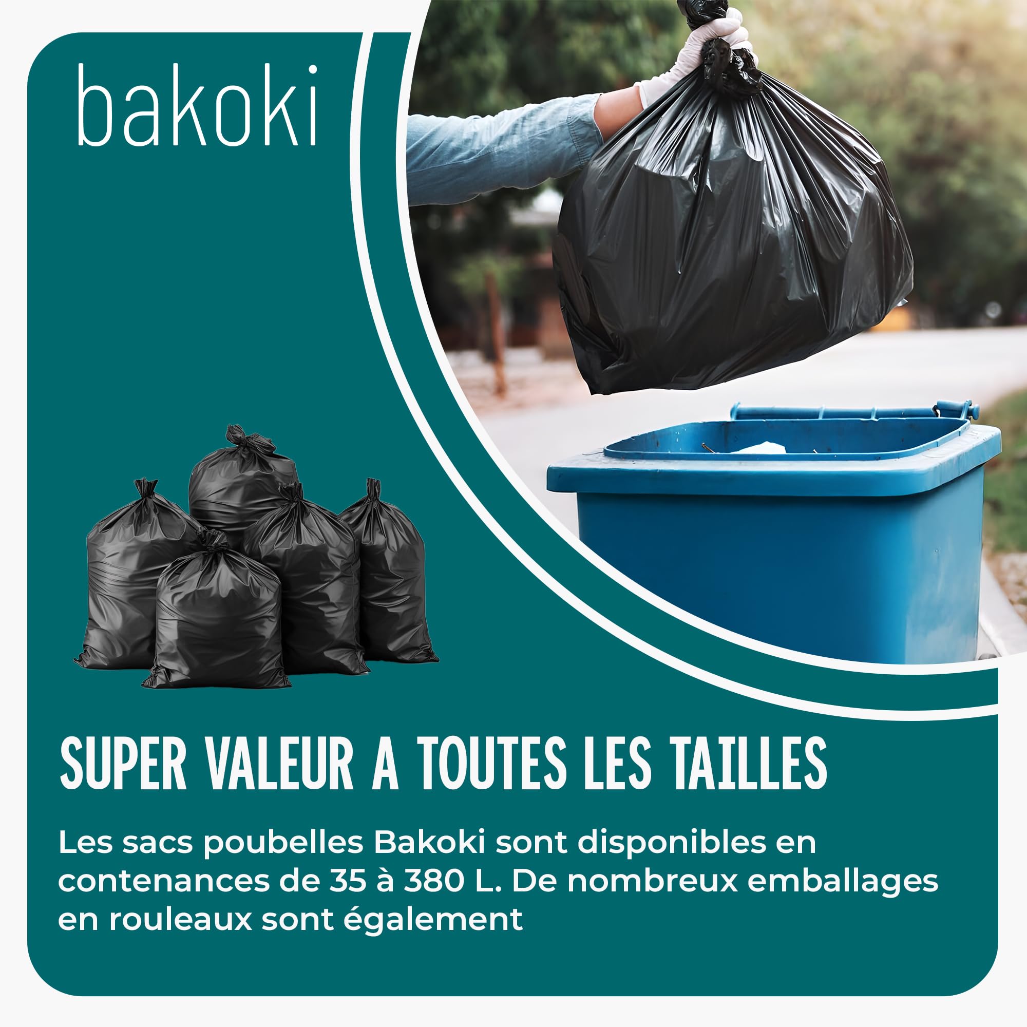 Sacs poubelle 380 l – Extrêmement résistants à la déchirure, extra solides, idéaux pour la maison, le jardin et les entreprises – Rouleau de 10 sacs poubelle pour charges lourdes pour la