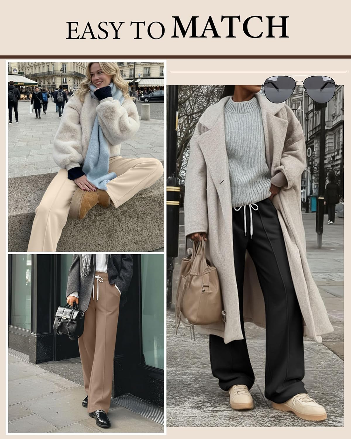 3 Pack Women's Wide Leg Sweatpants High Waisted Drawstring Casual Loose Pants Yoga Workout Joggers with Pockets - Image 5