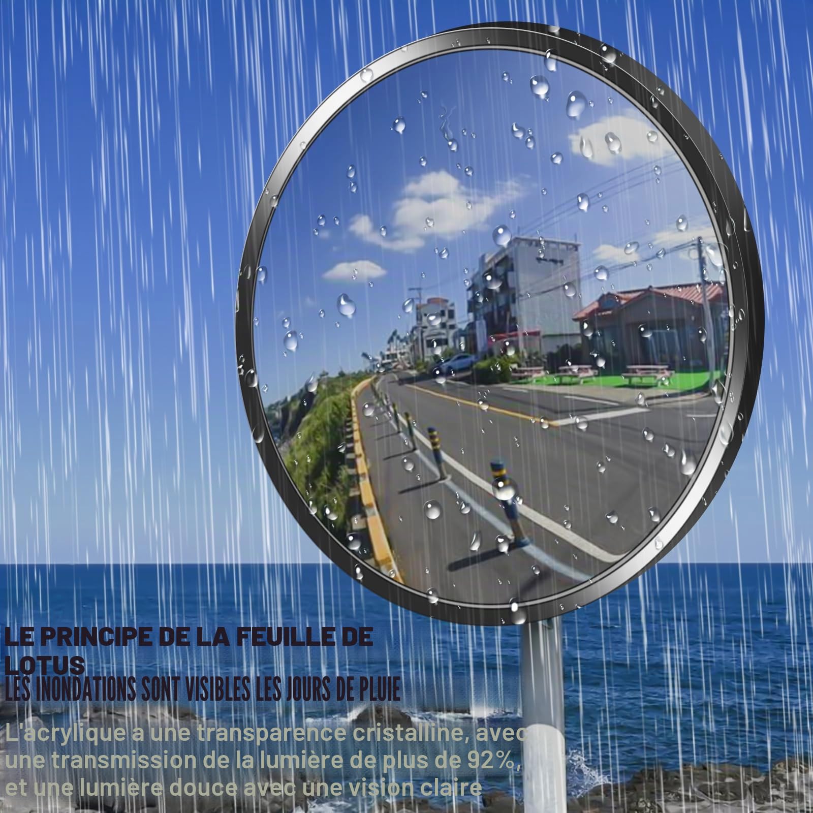 Miroir de circulation : miroir convexe de 30 cm, grand angle, rond, parabolique, miroir panoramique pour garage, trafic, allée, cour, entrepôt, utilisation en extérieur et en intérieur, noir