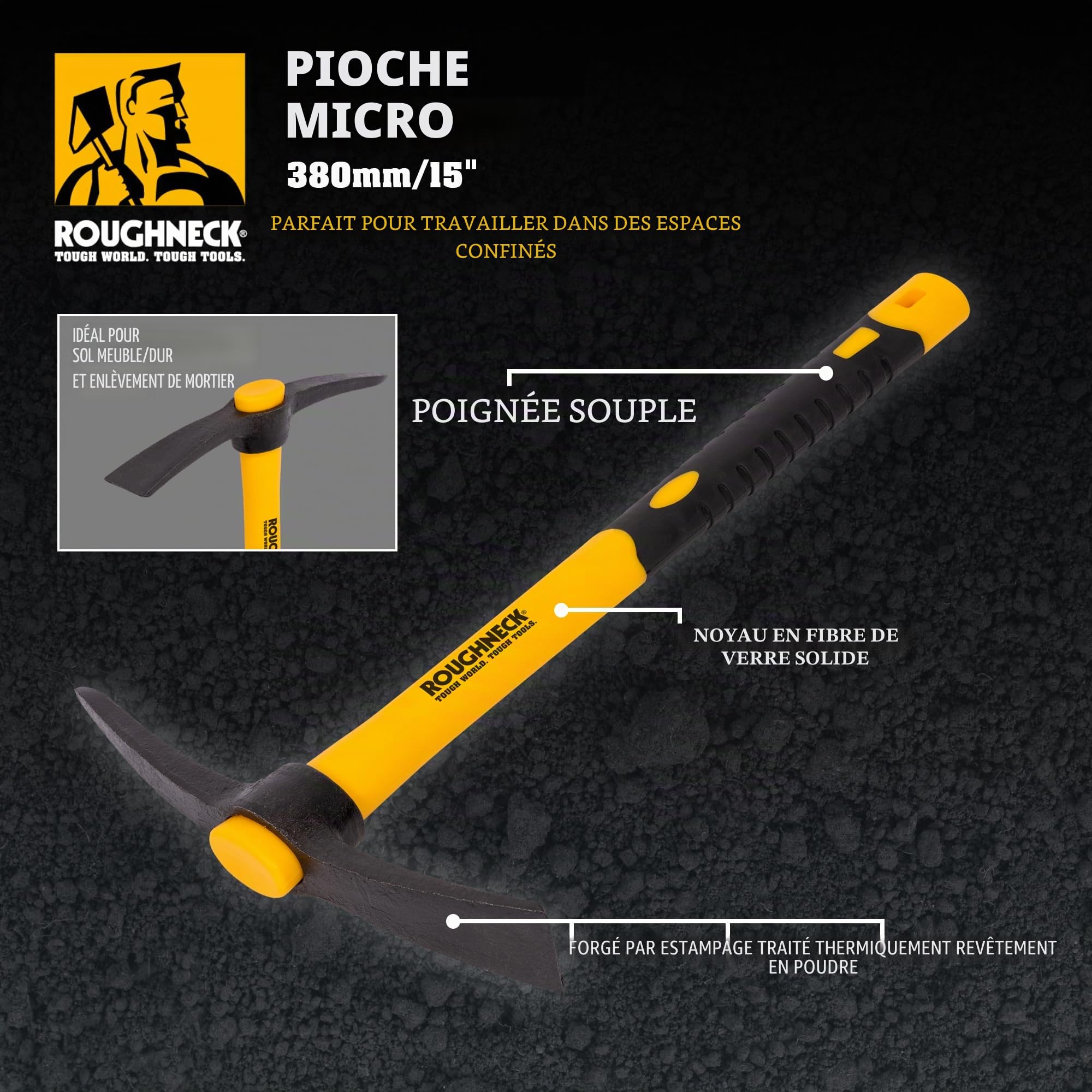 Roughneck ROU64011 Micro Pick Mattock avec poignée en fibre de verre, multicolore, 1 paquet