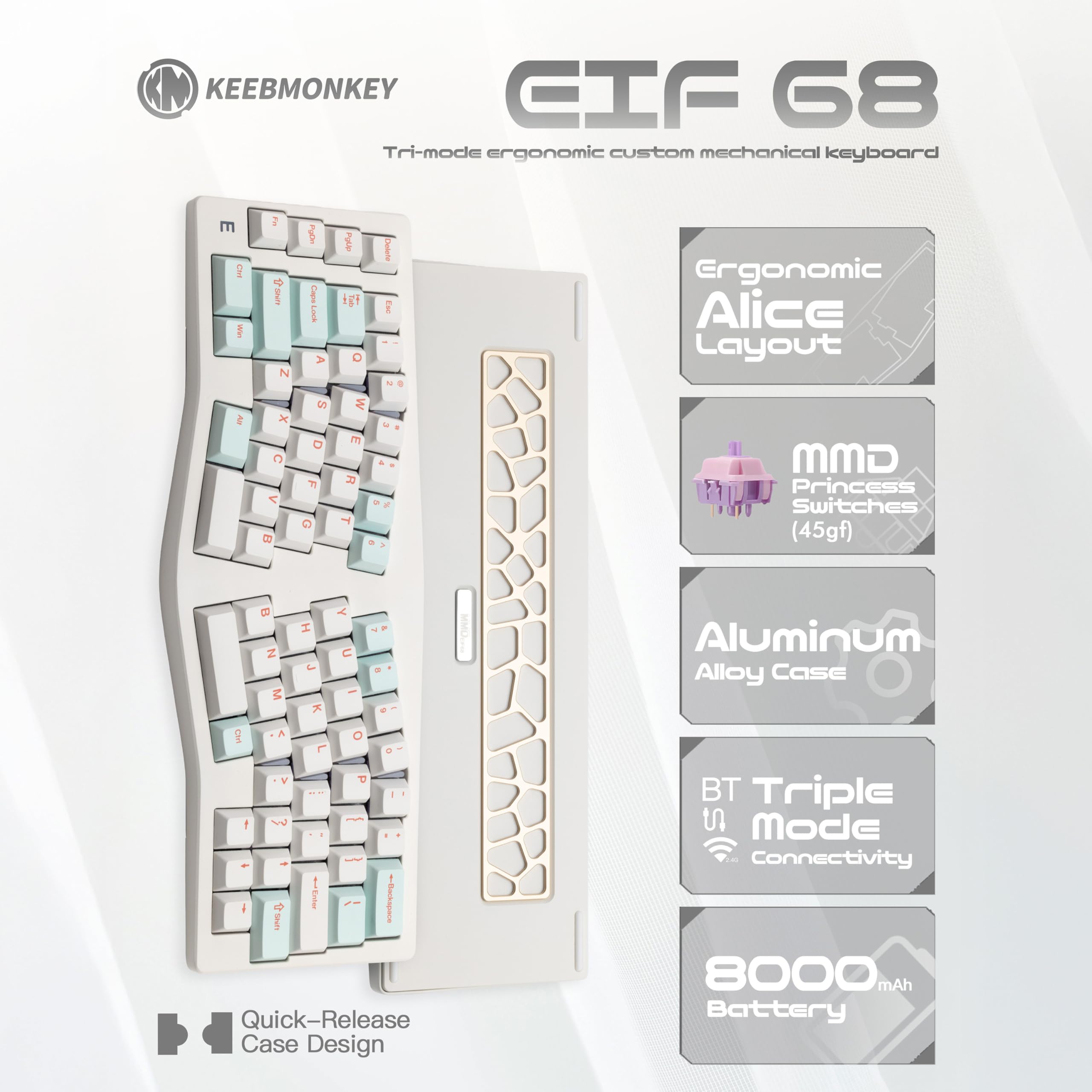 【Alicia】 Amazon.com: MMD Alice EIF68 Wireless Ergonomic Mechanical Keyboard