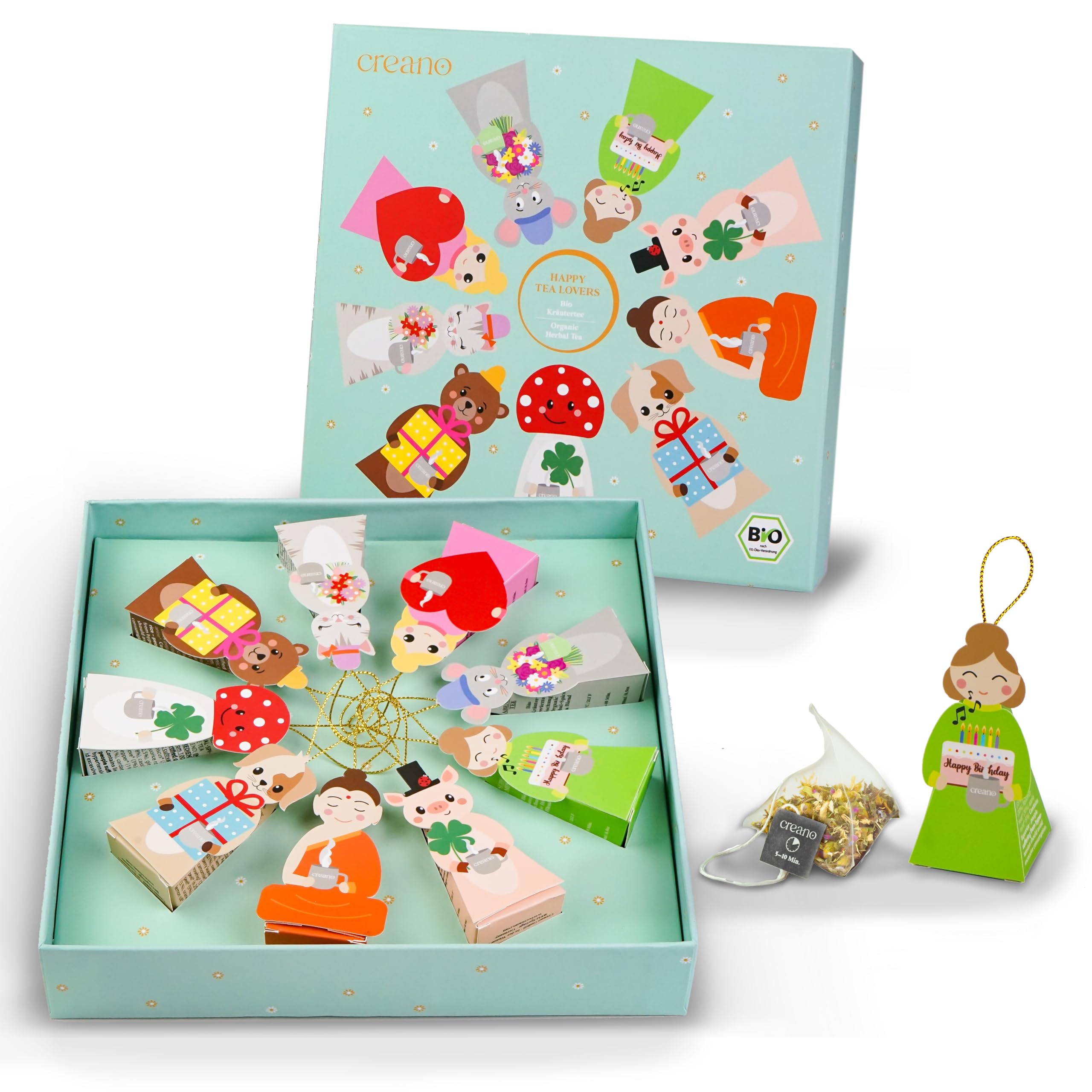 Creano Set de Regalo de Té Bio con 9 Figuras Adorables de Infusión para Amantes del Té