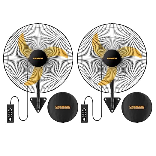 CAMMOO 20 Inch Wall Mount Fan Oscillating with 600D Oxford Cover, Extended 3.3ft Wired Remote and 6.6ft Power Cord, 3-Speed High Velocity Industrial Wall Mounted Fan for Garage, Workshop, Gym, 2 Packs