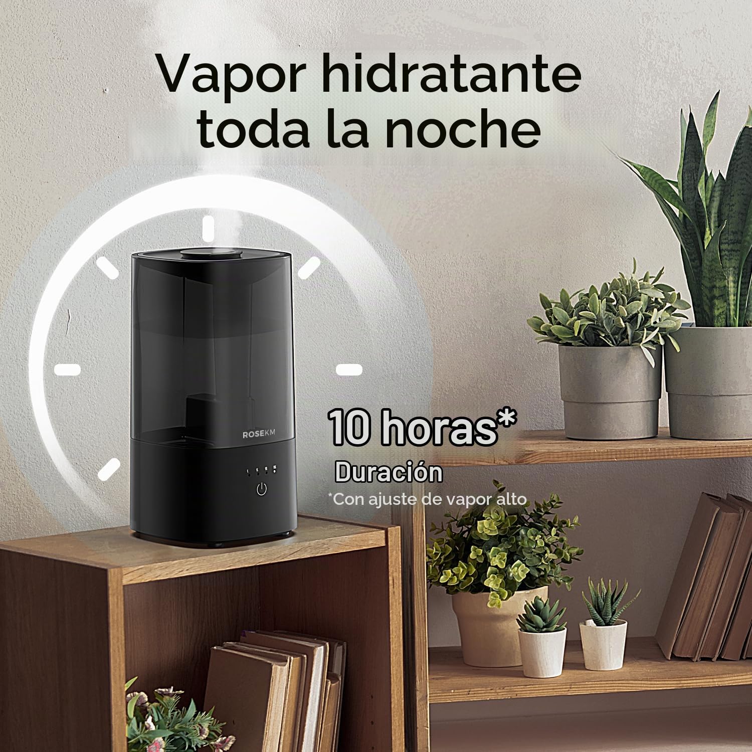 Rosekm Humidificador de Dormitorio - Humidificador Ultrasónico Silencioso de Niebla Fría para Plantas y Habitaciones de Bebés, Boquilla Giratoria de 360°, Apagado Automático, No Requiere Filtro, Negro