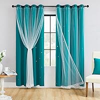 Vista 15 de XiDi Cortinas opacas para dormitorio de niñas, diseño de princesa unicornio arcoíris, 72 pulgadas de largo, rosa/azul