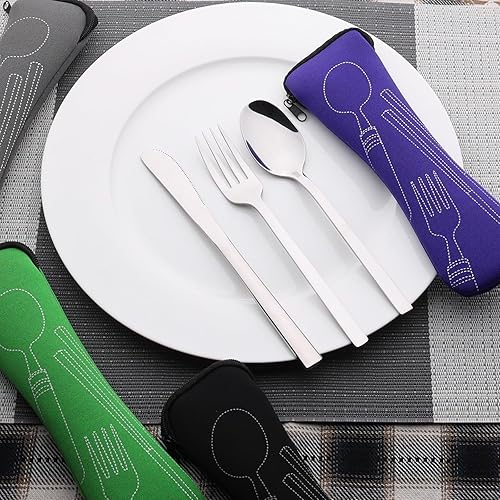 Miniatura 3 de Morcte Juego de cubiertos de 12 piezas de acero inoxidable para viajes, camping, cubiertos con cuchara y tenedor, servicio para 4