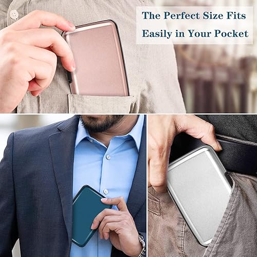 Vista 6 de Portatarjetas de crédito con bloqueo RFID, mini tarjetero delgado de aluminio duro para hombres o mujeres