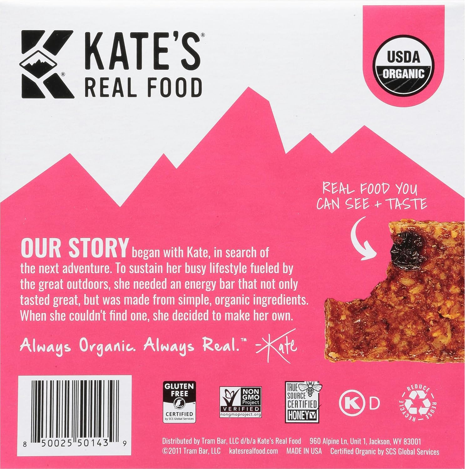 Generic K.ate's Real Food Oatmeal Cranberry and Almond Bars 6.6OZ Pack of 8