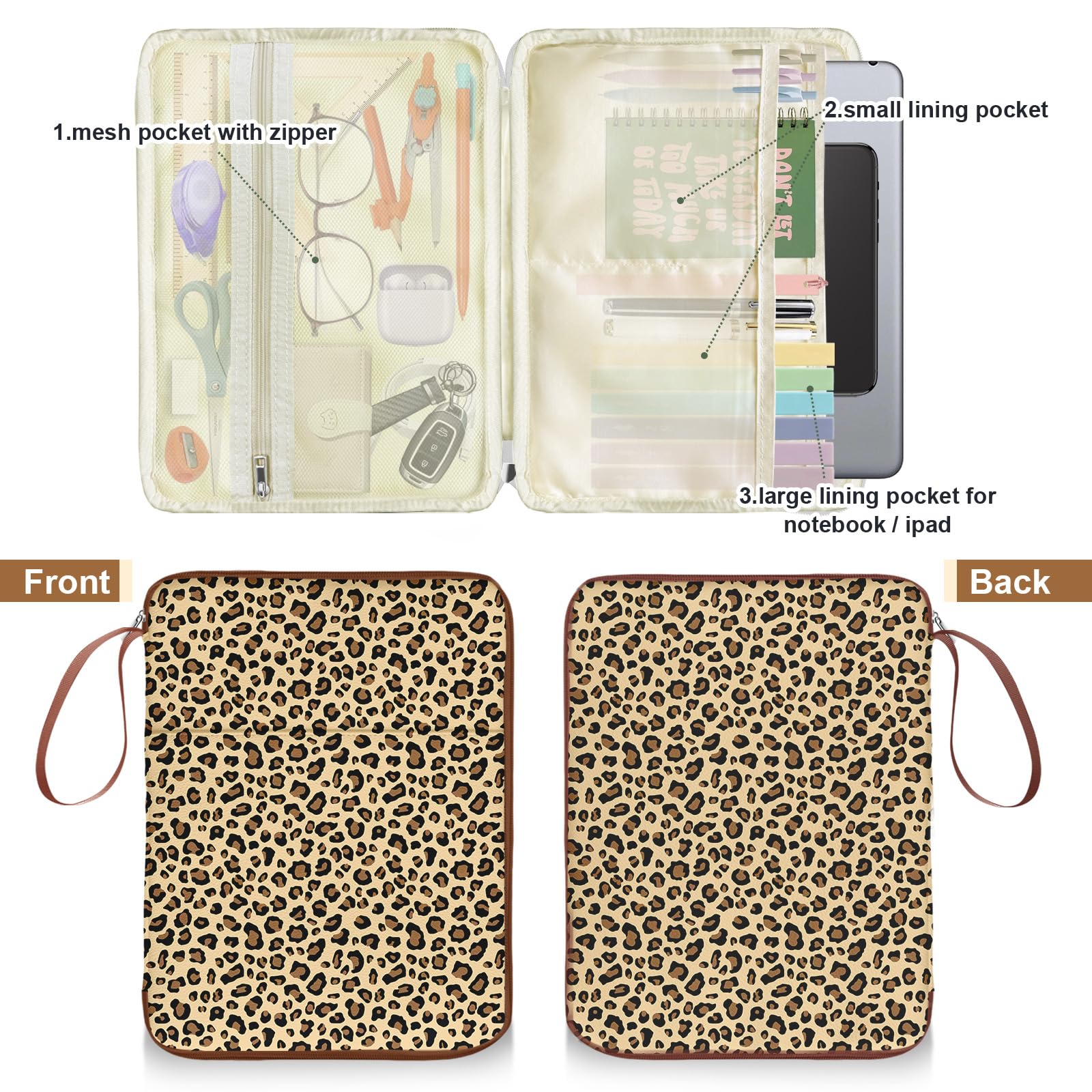 Custodia per libri leopardata con cerniera, custodia protettiva per libri in brossura, copertina rigida e libri biblici, borse con tasche e tracolla, custodia per libri per amanti dei libri, regali