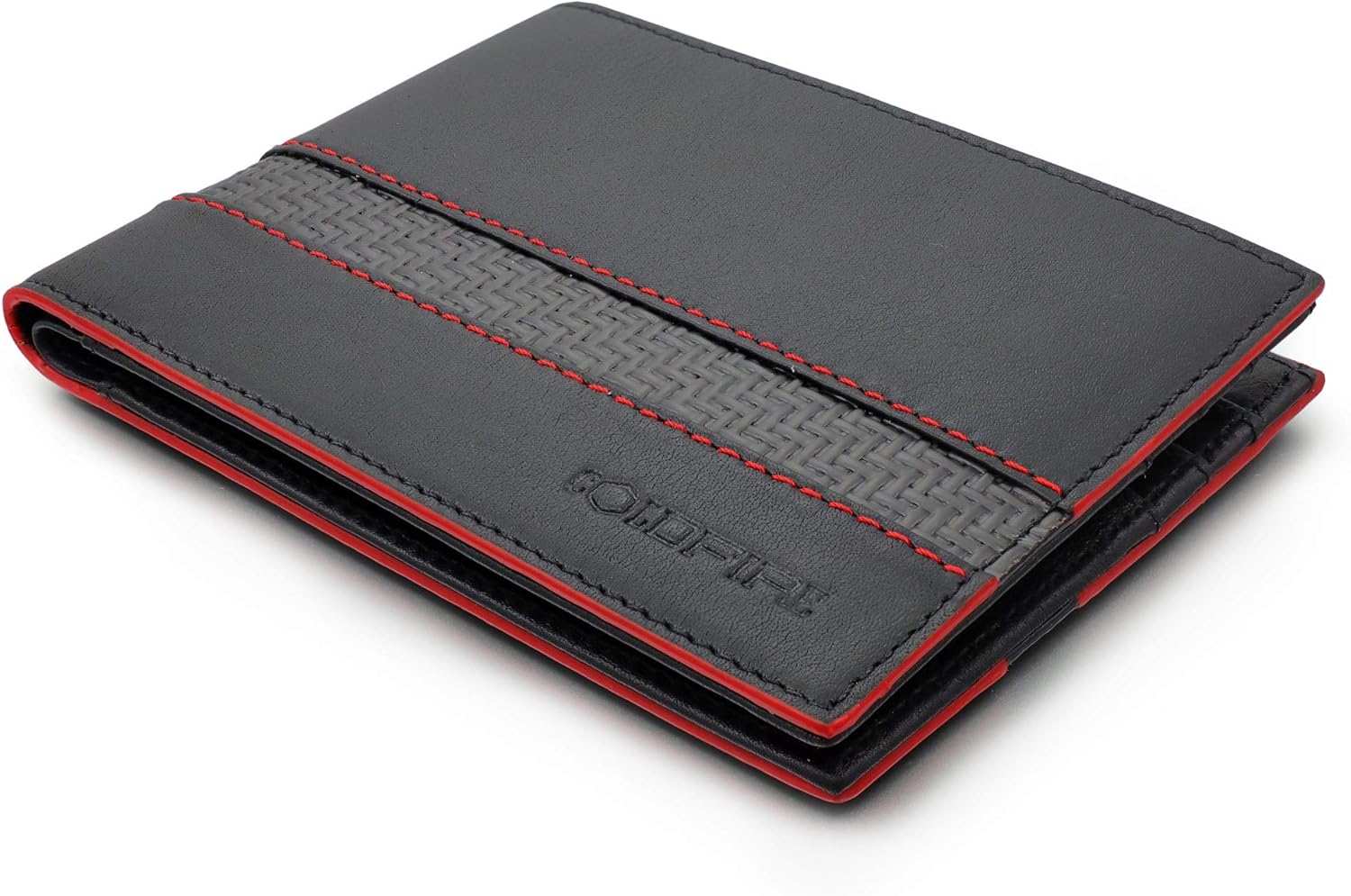 ColdFire Slim Wallet - 6 Credit Card Slots - Graphite with Red Accent - Genuine K- Leather - Minimalist Bifold Cash Card Holder - RFID Blocking