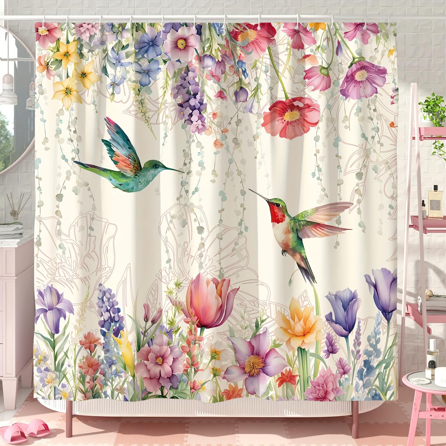 GLKSDLPO Whimsical Hummingbirds and Wildflowers Shower Curtain - Multi-Style Bath Decor, Perfect for Wet Room Shower Curtains(120x200cm/47x79in(WxH))