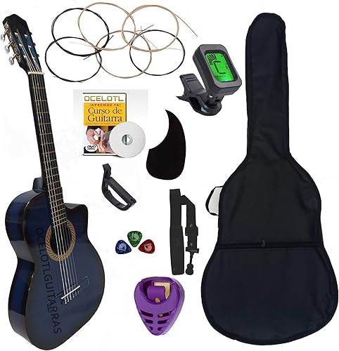Ocelotl Guitarras acústicas Starter Pack completo tipo clásico (azul)