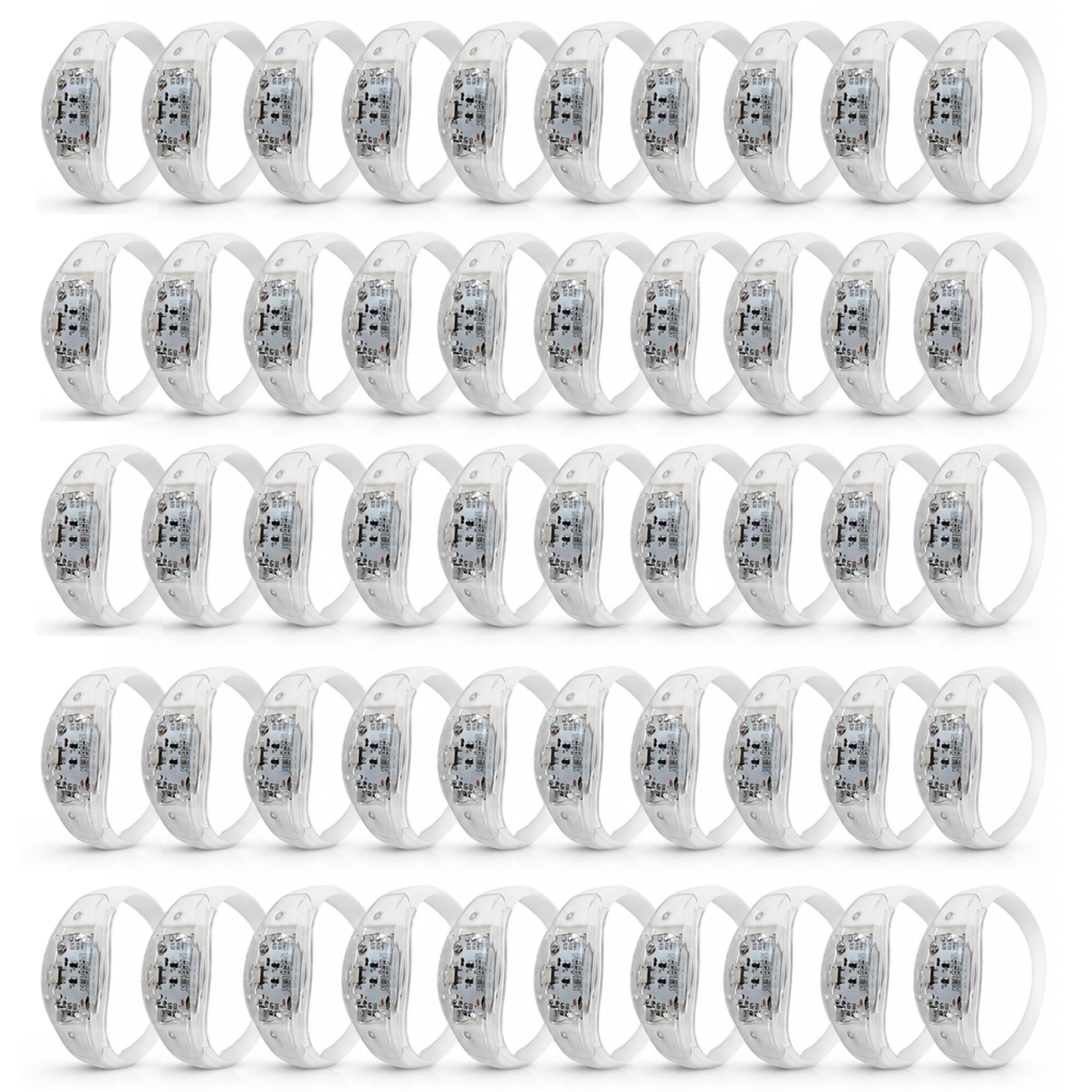 Braccialetti LED attivati ​​dal suono da 50 pezzi Braccialetti luminosi bianchi trasparenti
