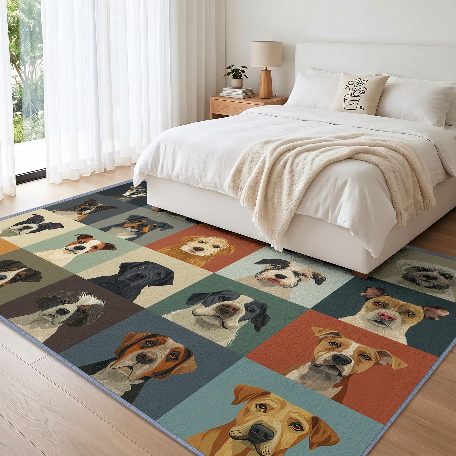 Generisch Mischlingshunde Kids Teppich 160 x 230 cm für Kinderzimmer Pflegeleicht, Tier Teppich Faltbarer rutschfest Waschbarer für Kinderzimmer Schlafzimmer Office