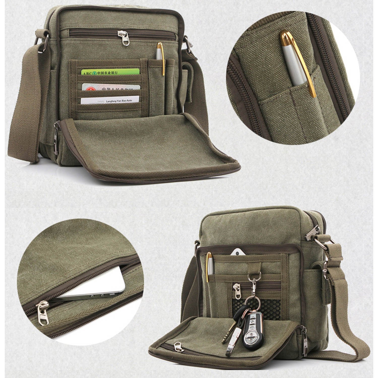 Image secondaire de Outreo Sac bandoulière Homme Sac Besace Vintage Petit Porté épaule Sac en Toile Sacoche de Voyage pour école Université Cours Tr