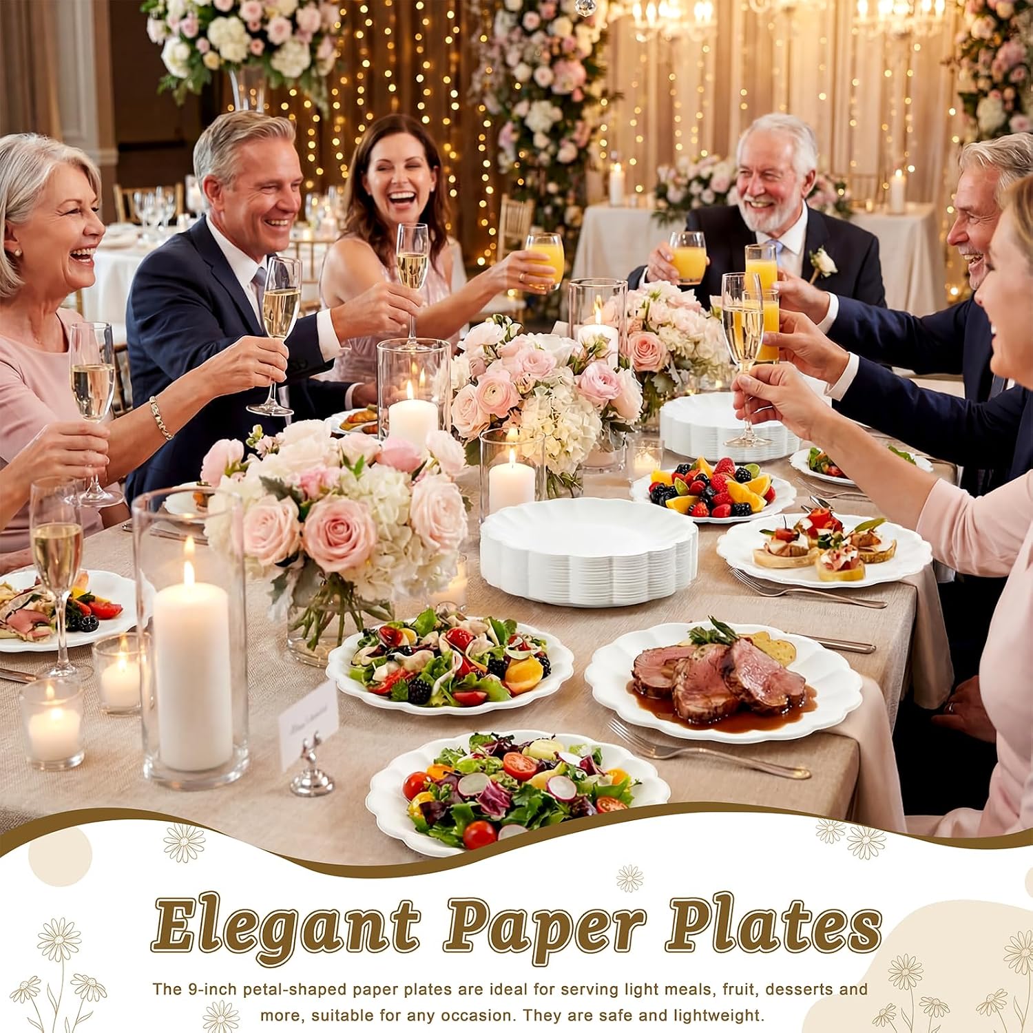 100 Pack Dinner Plates 9 Inch Paper Plates- Compostable Bagasse Party Plates for Wedding, BBQ,Picnic,Birthday,Baby Shower-100% Compostable Bagasse