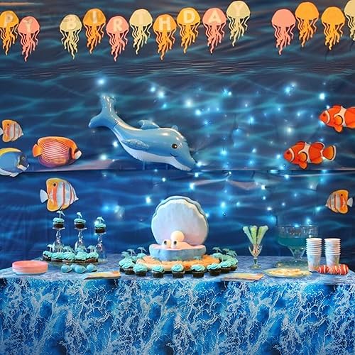 Miniatura 4 de Mantel de plástico con estampado de olas del océano, 3 unidades, color azul, con estampado de agua, para playa, piscina, fiesta de cumpleaños,