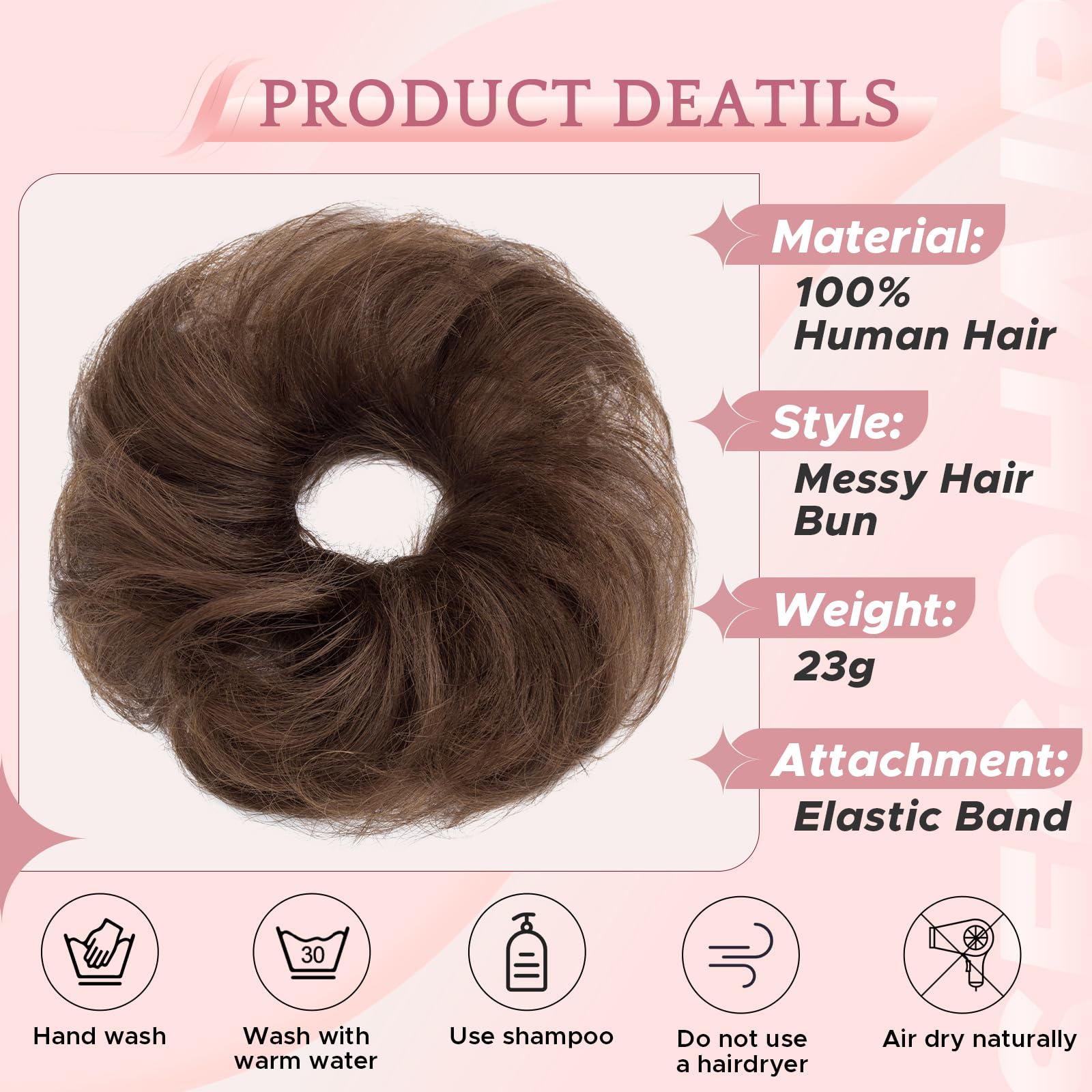 SEGO Pro Real Human Hair Messy Bun Scrunchie, Donut Bun Hair Piece for Women - Curly, 4# Medium Brown, Pack of 1 - Image 3