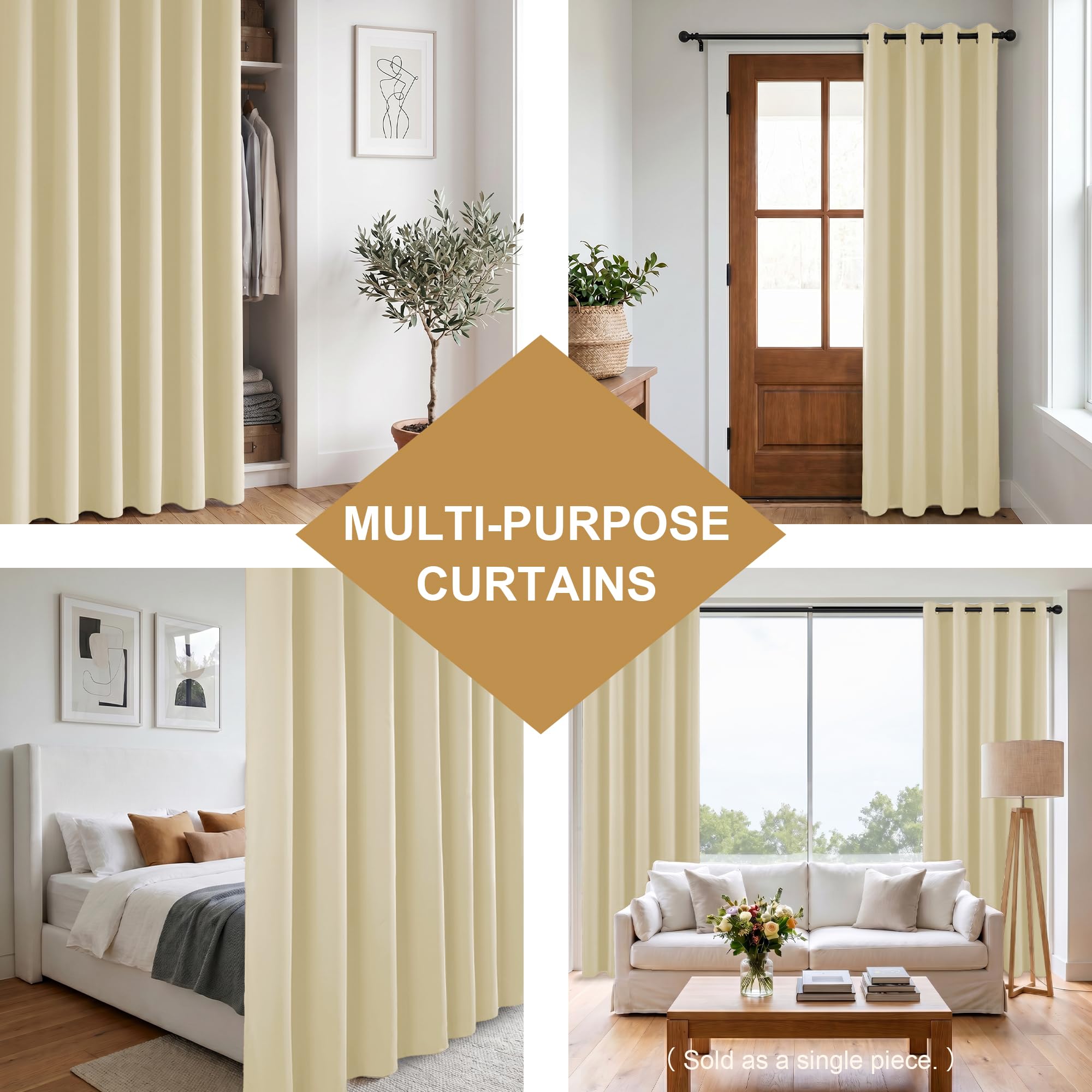 Hiasan Raumteiler Vorhang Blickdicht Thermovorhang, H243 x B254cm, Beige | Gardine Schallschutz mit Ösen, für Schlafzimmer Büro, Privatsphäre Verdunkelungsvorhänge, 1 Stück