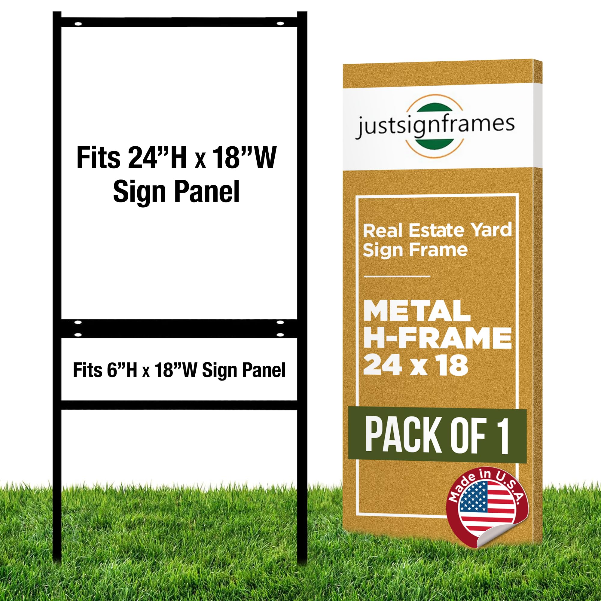 justsignframes Real Estate Yard Sign Metal H Frame (1-pack) with Riders - Steel Sign Holder, 24" x 18" Yard Signs, Yard Sign Stand, Open House Sign