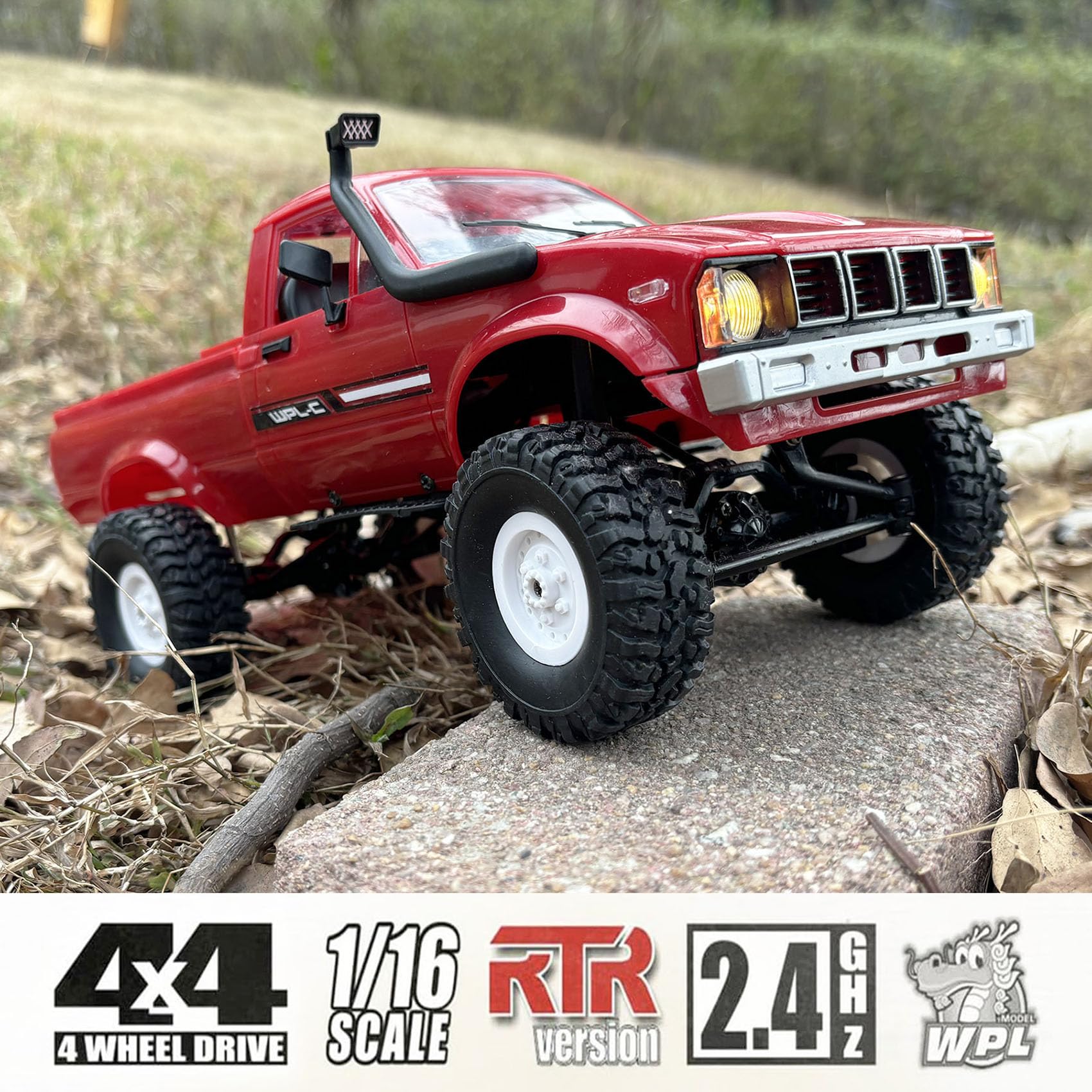 HLSFWDRIVE RC Rock Crawler 4x4 WPL C24 RC Truck Off Road RTR Control remoto a escala 1/16 Crawler todo terreno con dirección proporcional del acelerador 2.4 GHz luz LED juguete para adultos