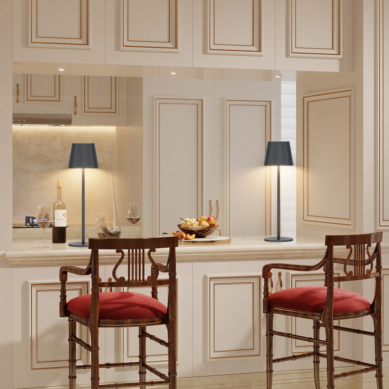 K-Bright 2 pezzi Dimmerabile LED Lampada da tavolo senza fili, Ricaricabile Luce calda Colore e Dimmerazione RGB Impermeabile IP54, scrivania Illuminazione per interni per esterni Antracite