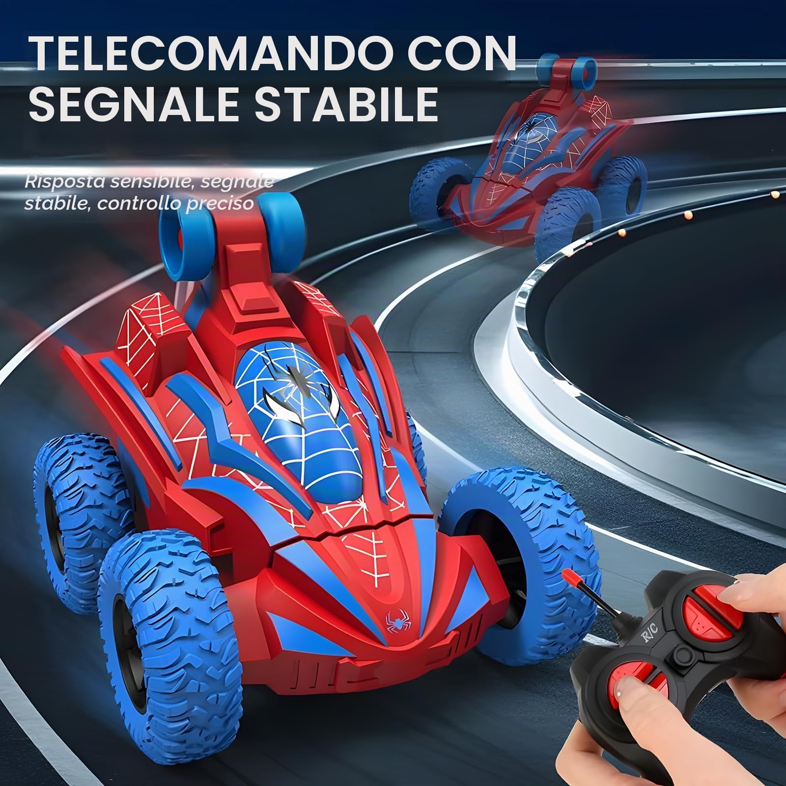 Macchina Telecomandata per Bambini, Mini Macchina Telecomandata Spider Acrobatica per Bambini, 360° Doppio Lato Monster Truck per Ragazzi di 3-10 Anni, Compleanno Regali di Natale Giocattoli